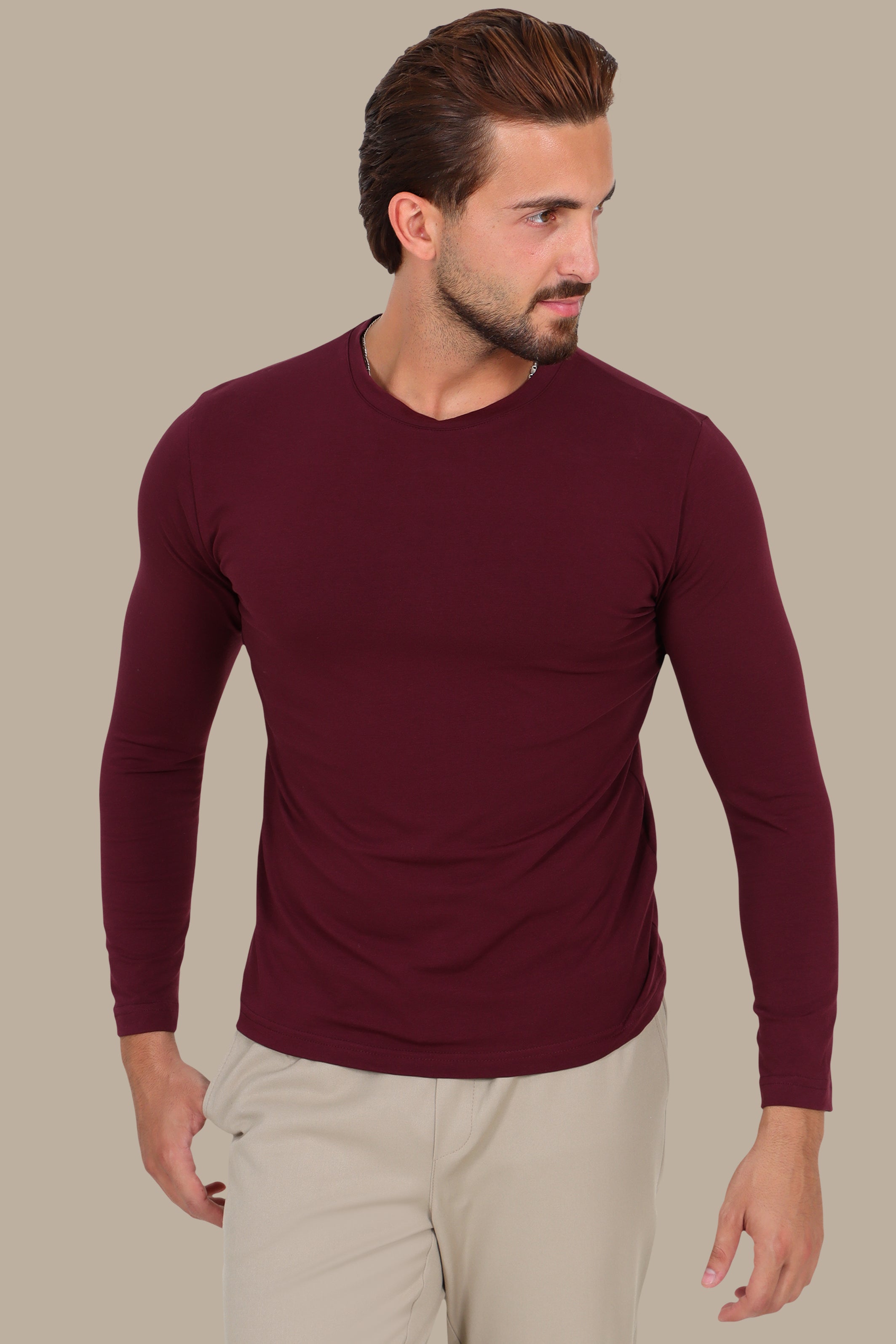 Burgundy Basic Long Sleeve Top