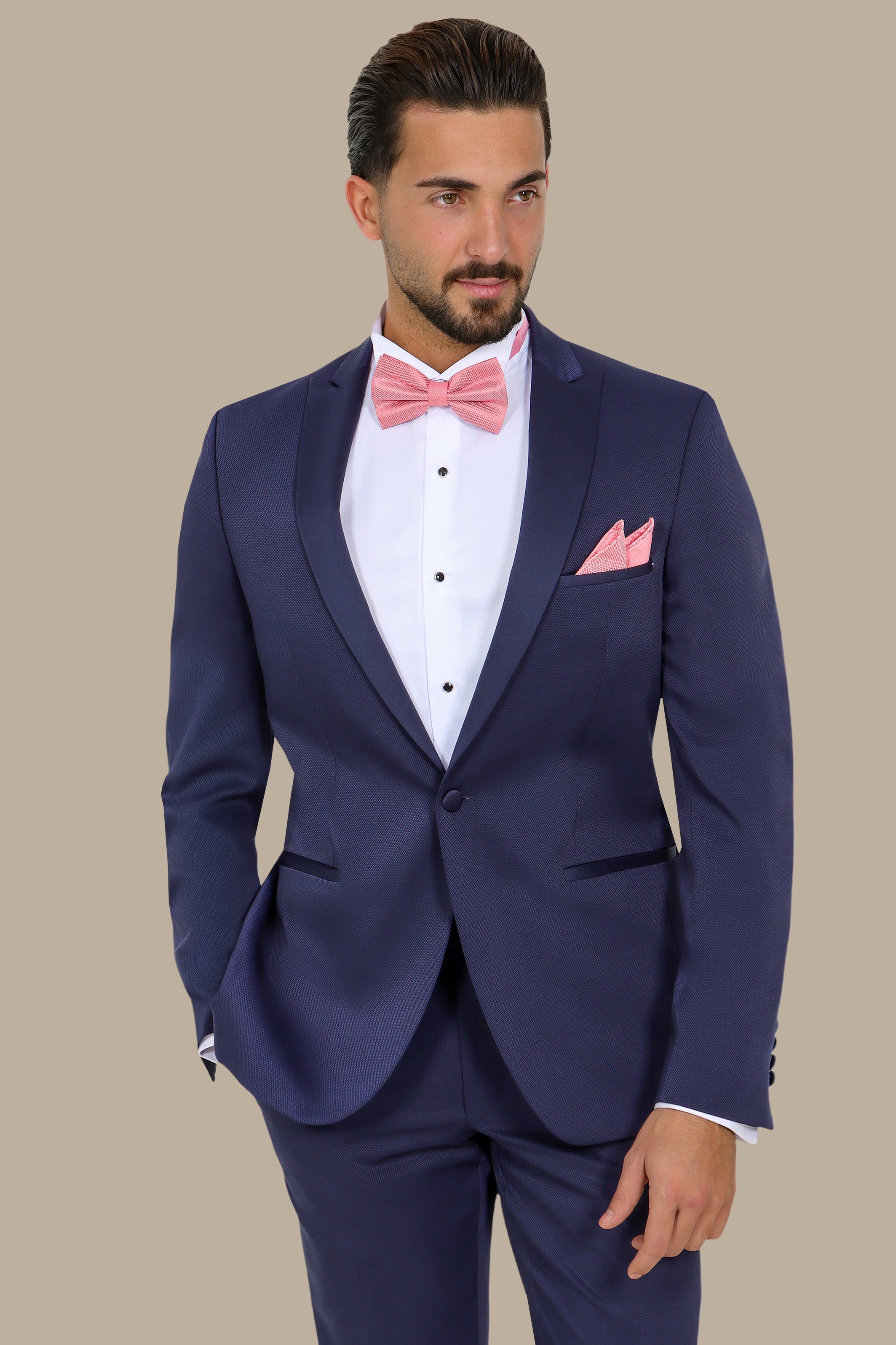 Midnight Elegance: Navy Tuxedo with Peak Lapel