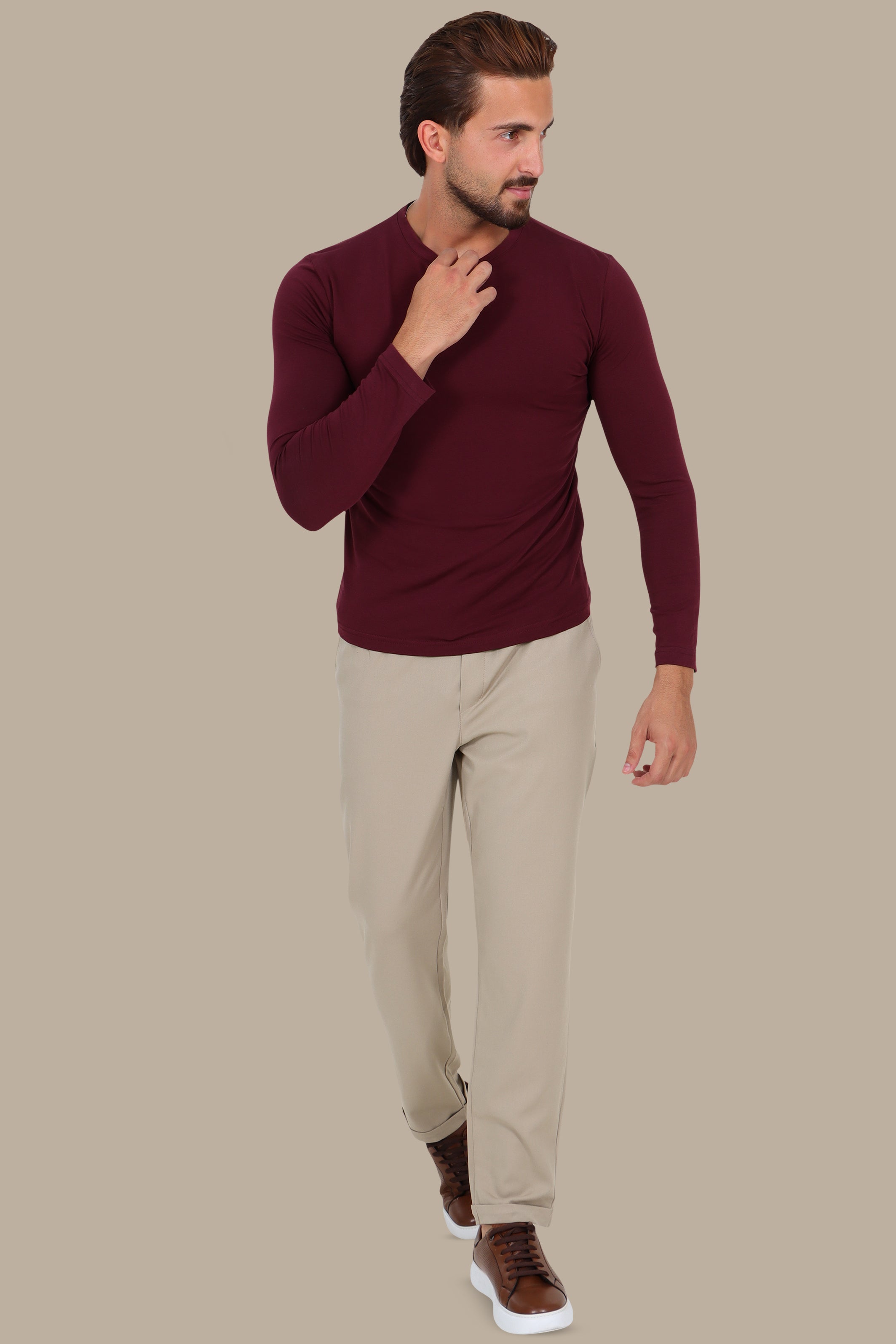 Burgundy Basic Long Sleeve Top