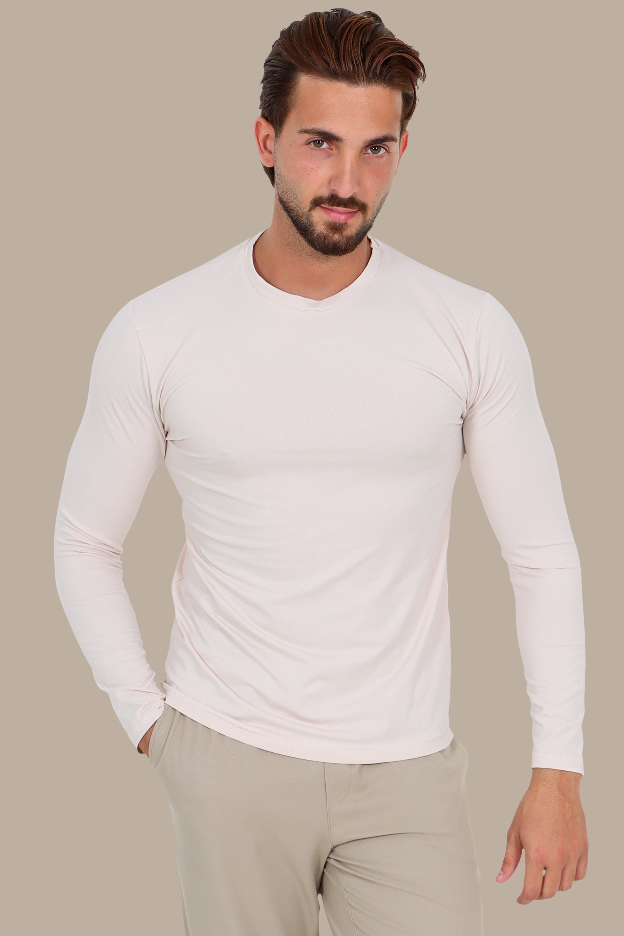 Light Beige Basic Long Sleeve Top