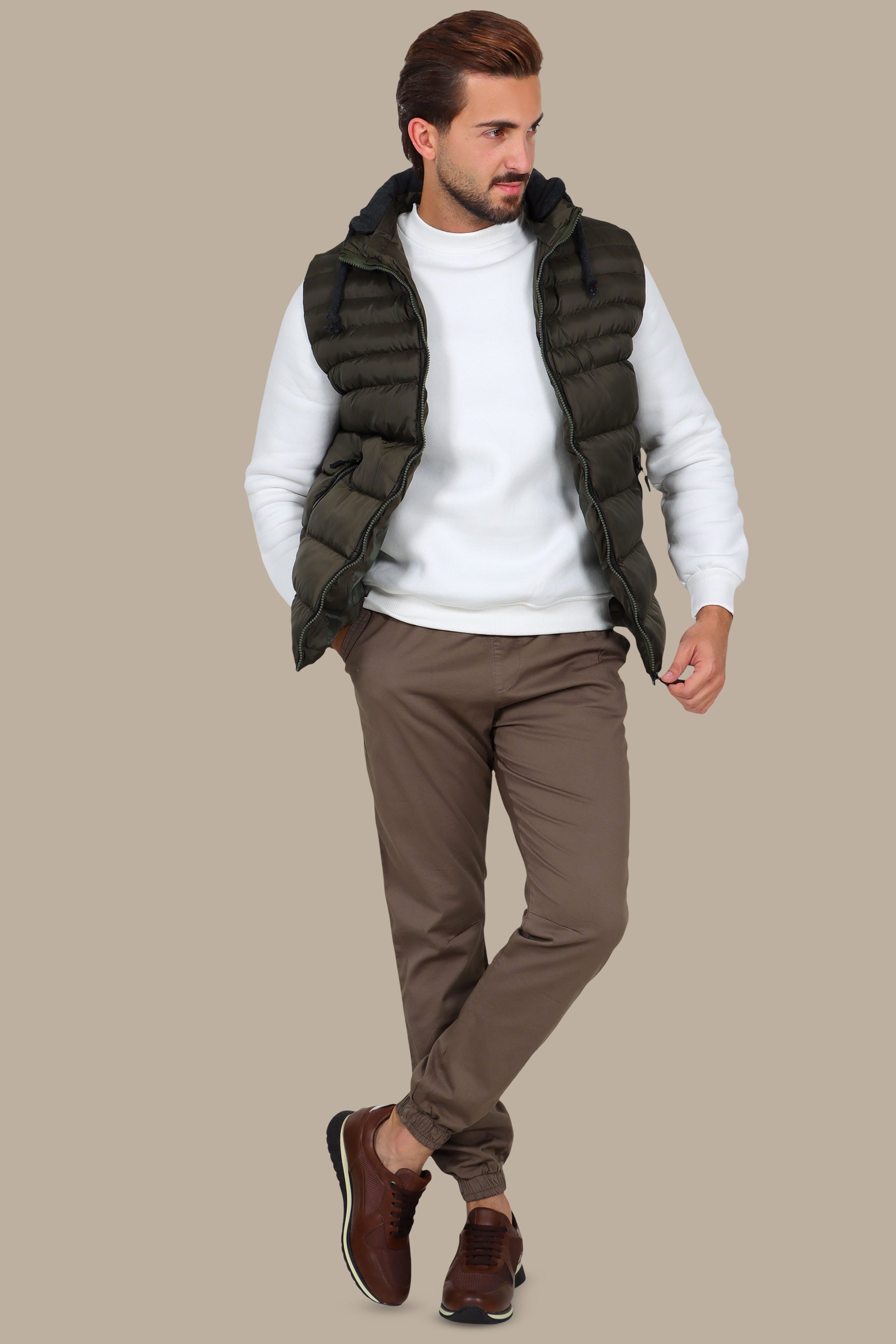 Dark Khaki Basic Puffer Vest