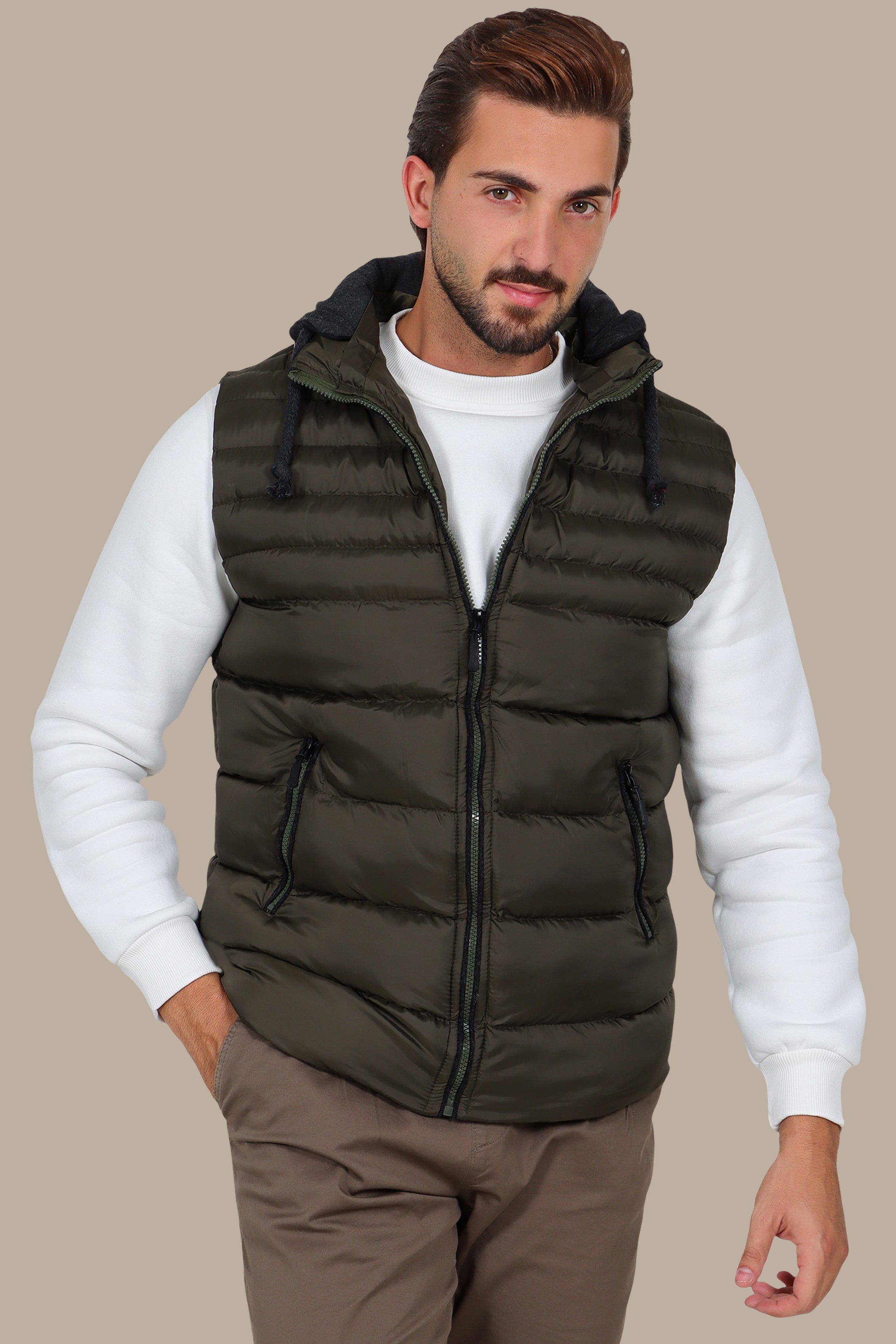 Dark Khaki Basic Puffer Vest