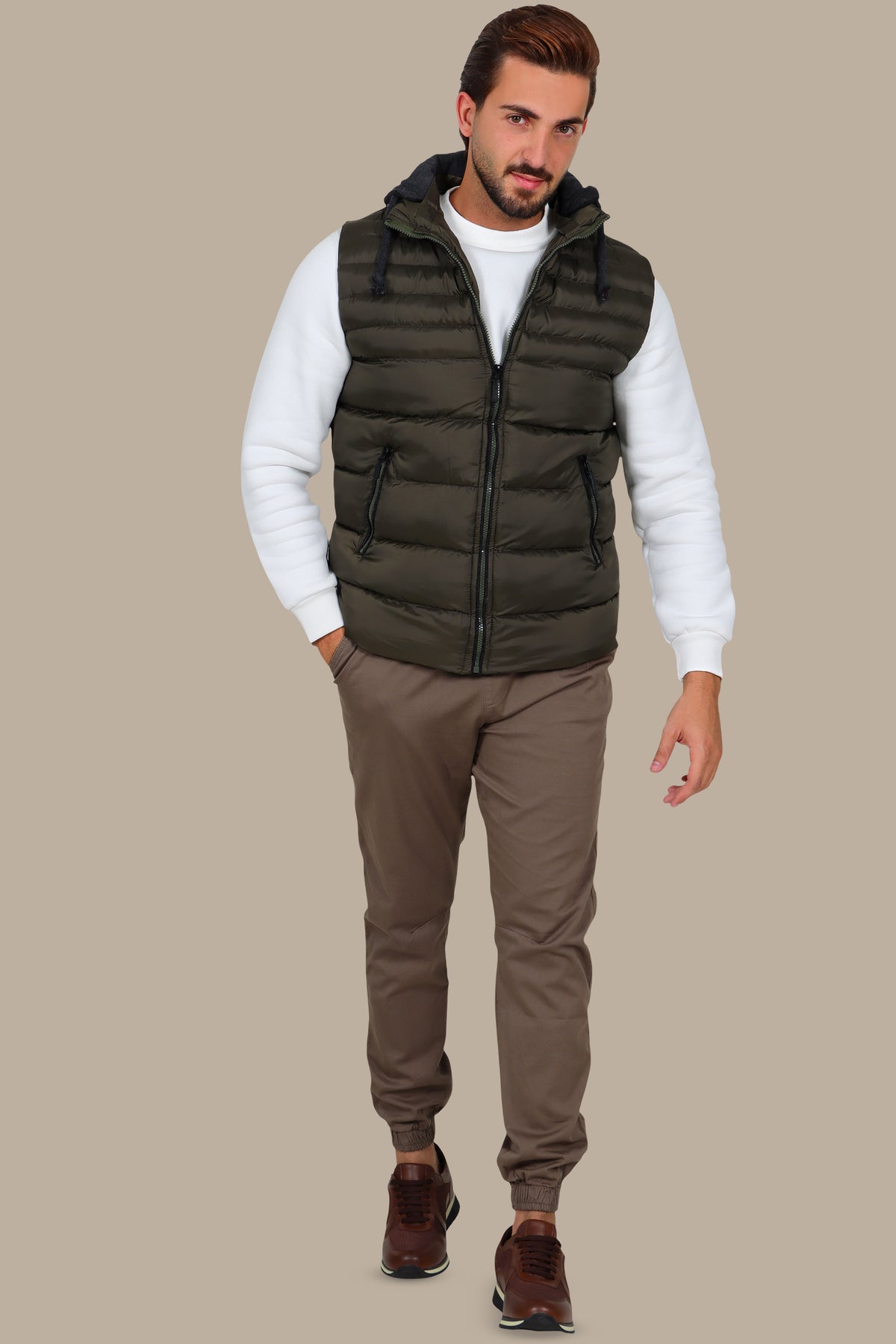 Dark Khaki Basic Puffer Vest