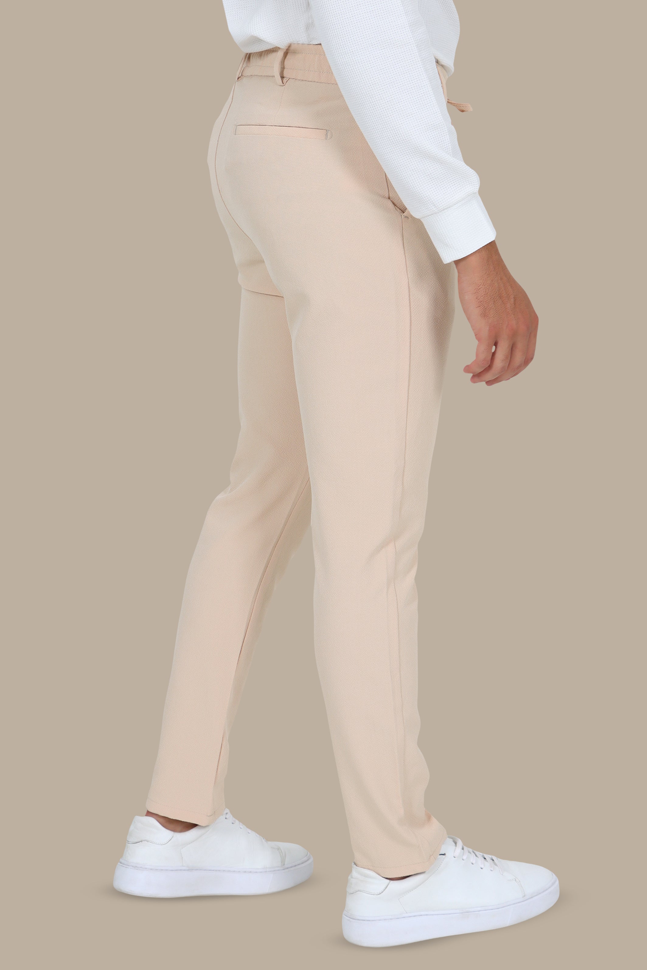 Effortless Style: Elastic Waist Slim Fit Trousers in Beige