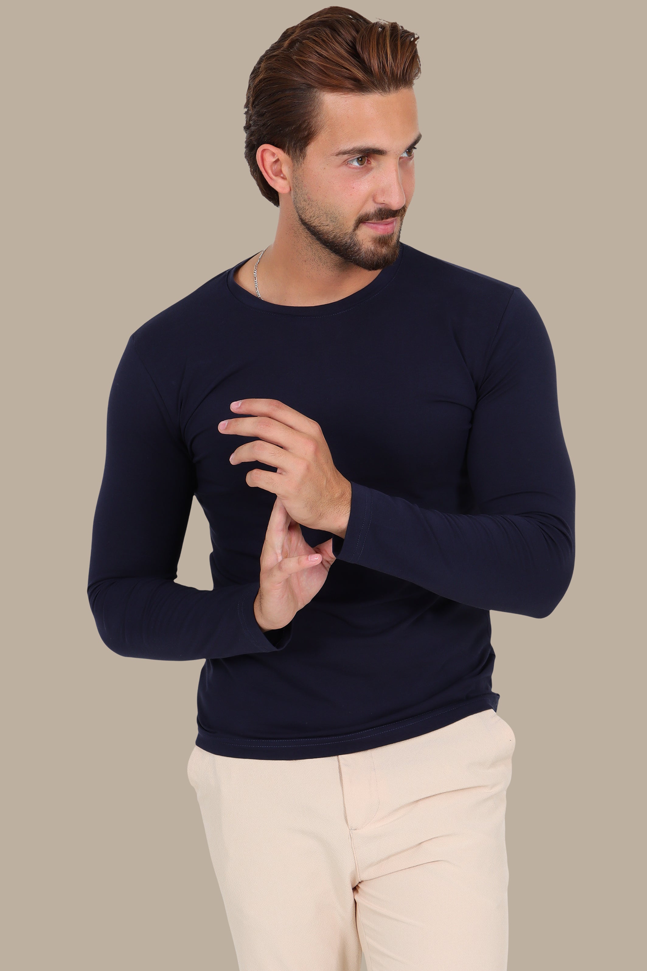 Navy Basic Long Sleeve Top