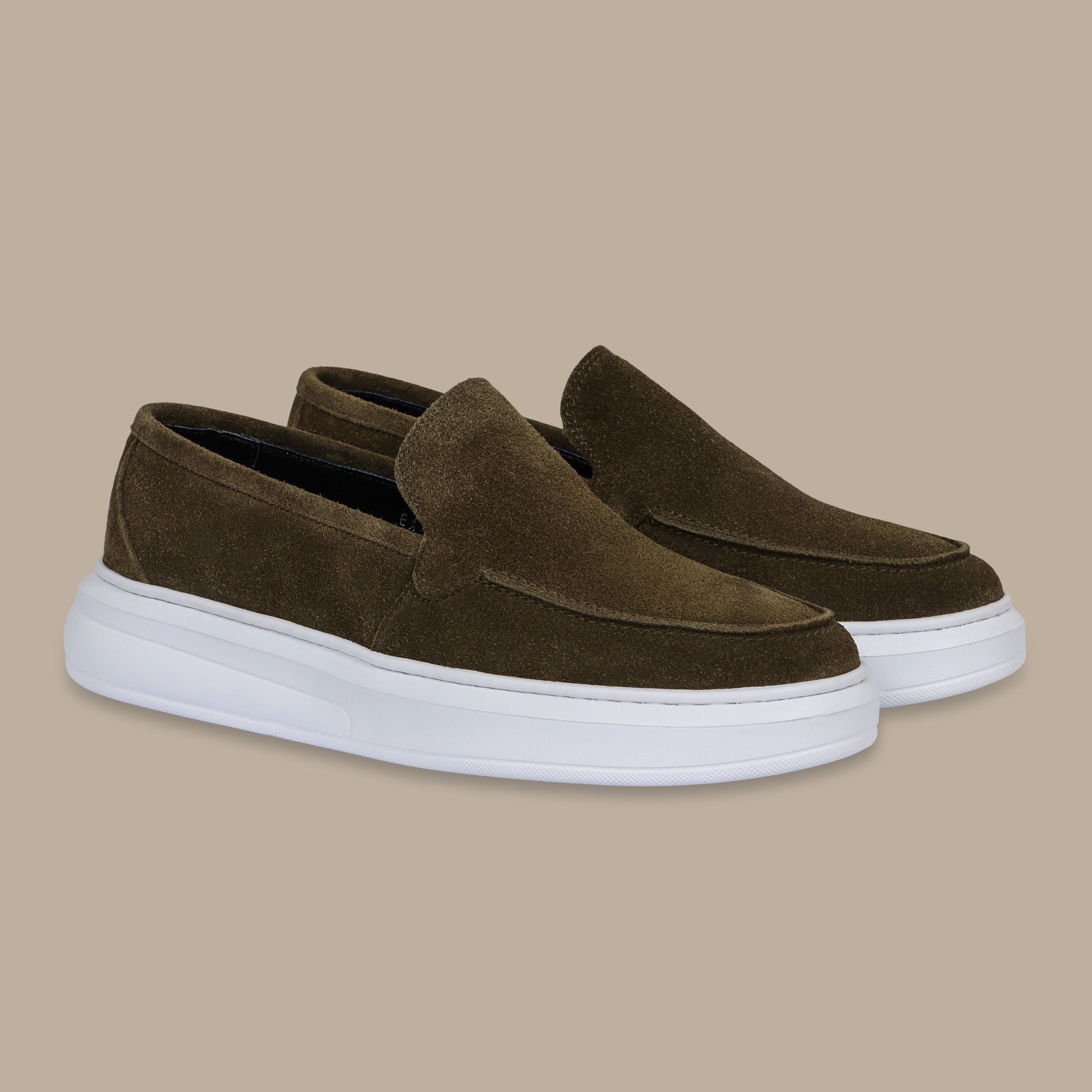 Olive Suede Casual Loafers
