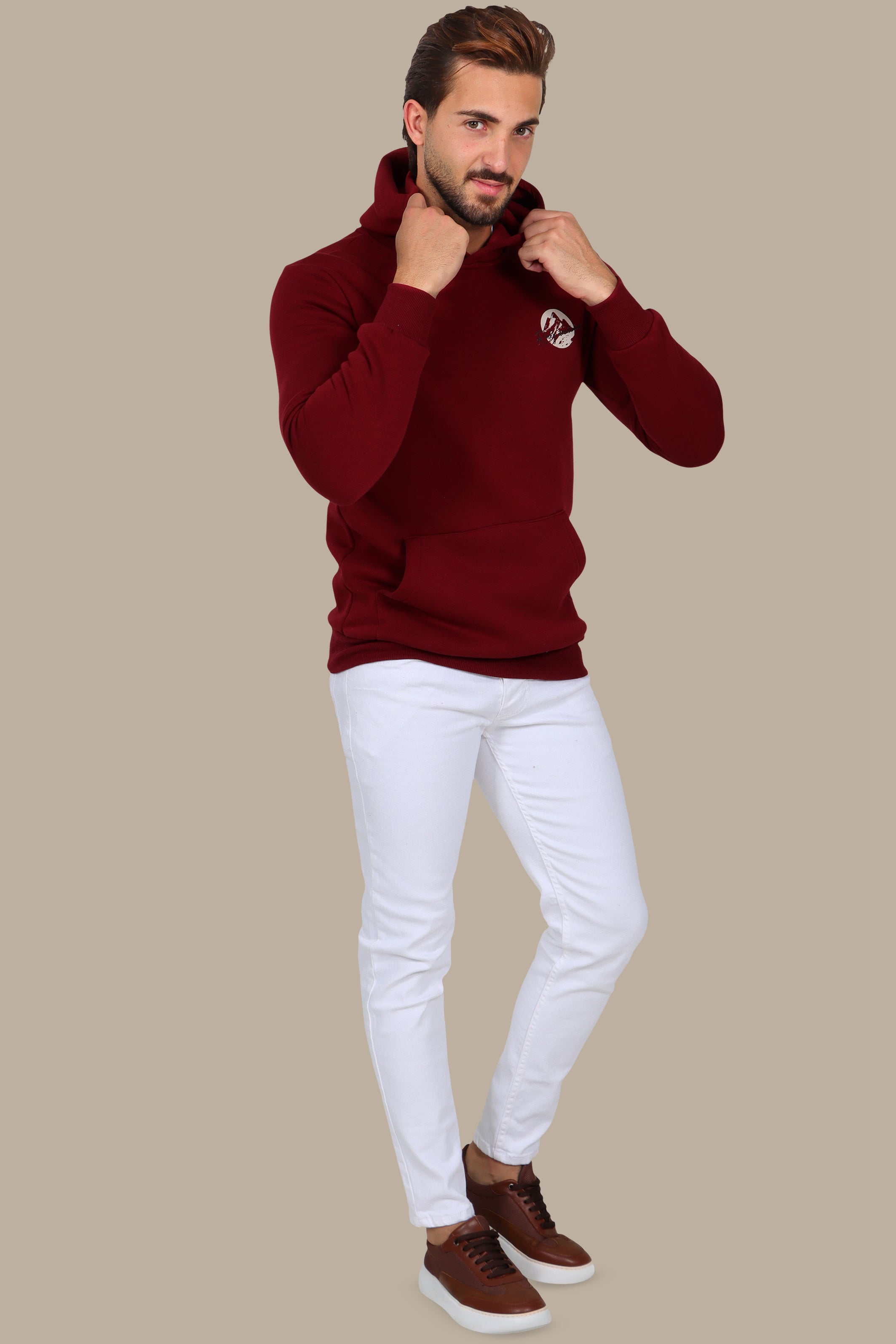 Mountain Vibes: Printed Hoodie Burgundy