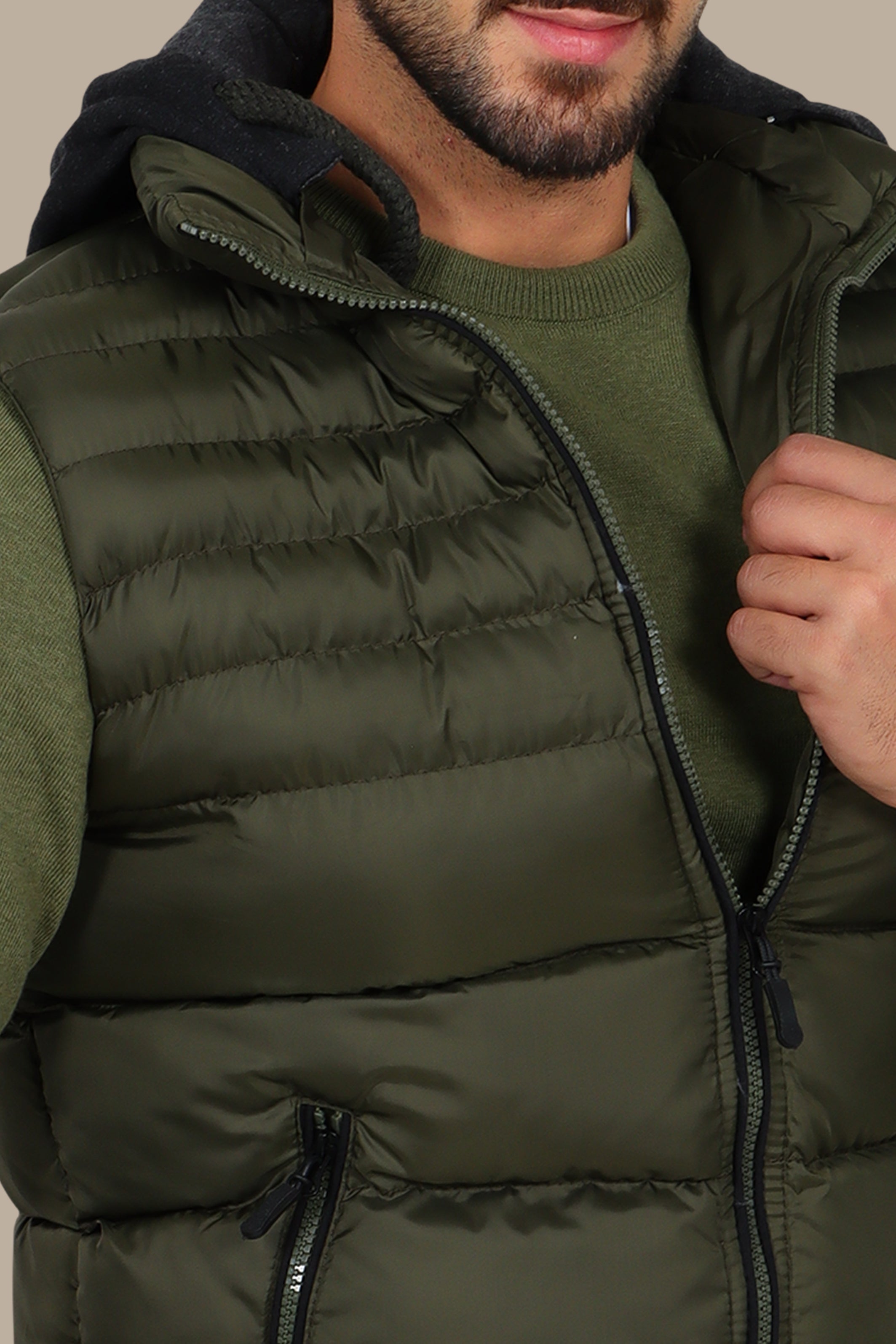 Khaki Basic Puffer Vest