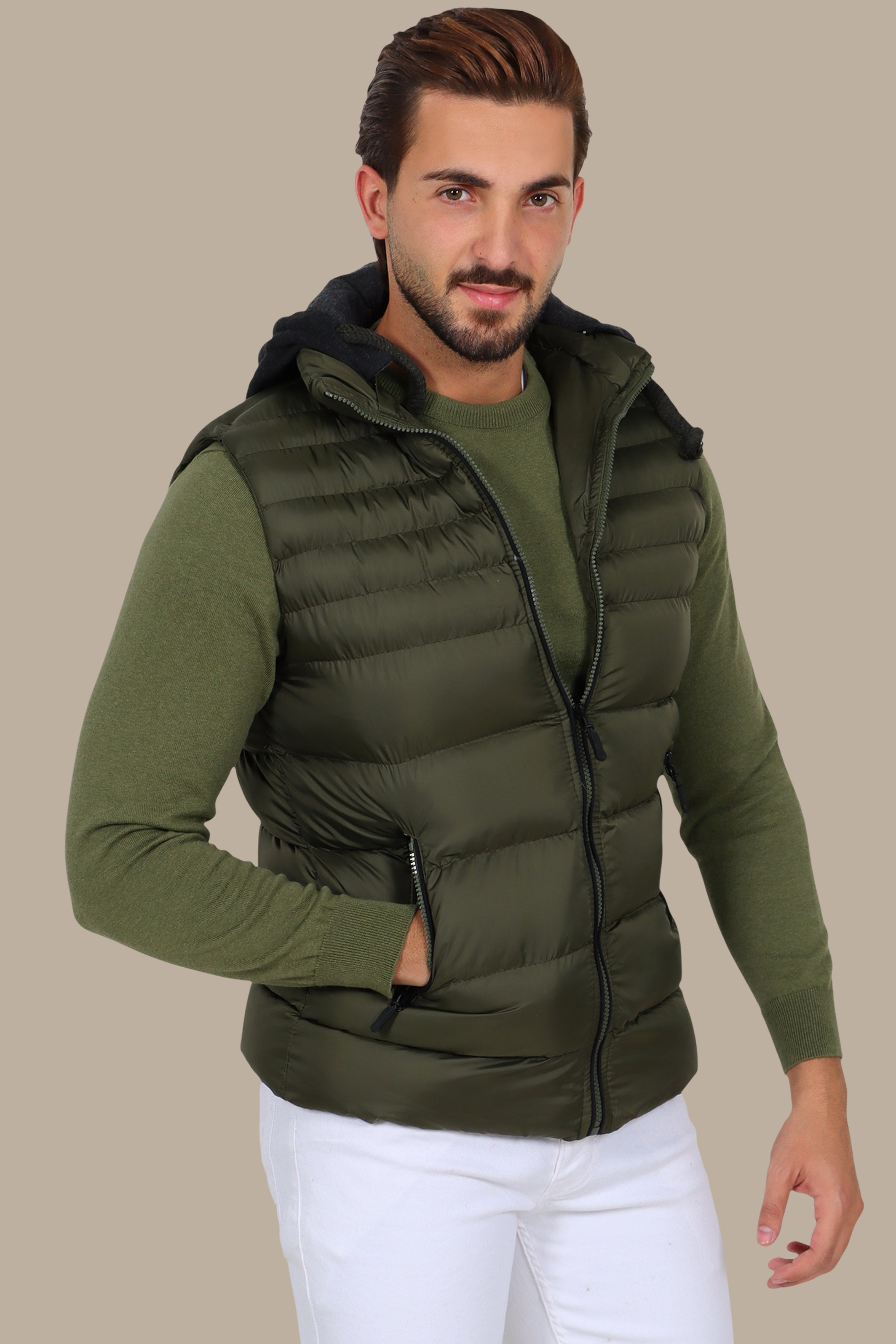 Khaki Basic Puffer Vest