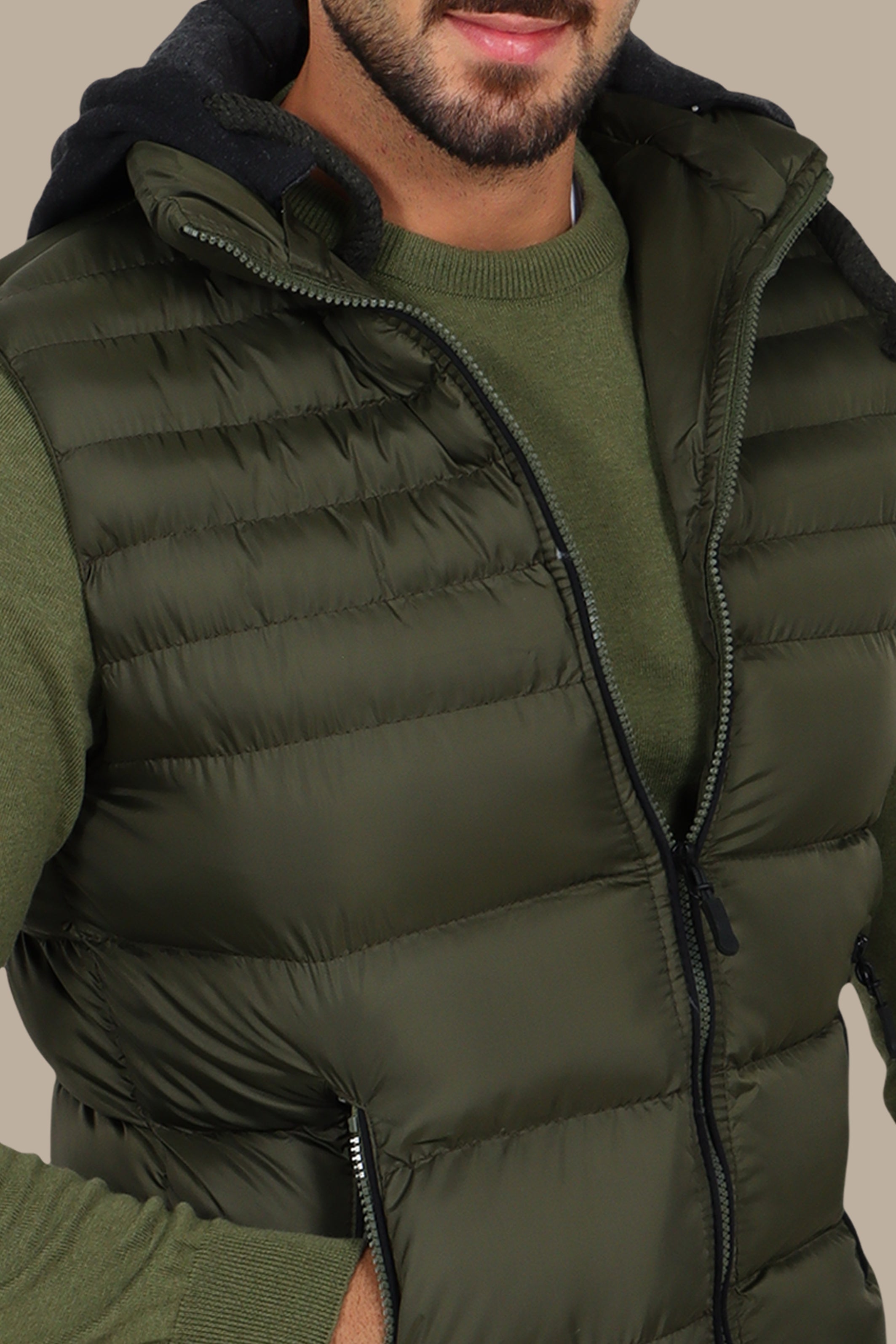 Khaki Basic Puffer Vest