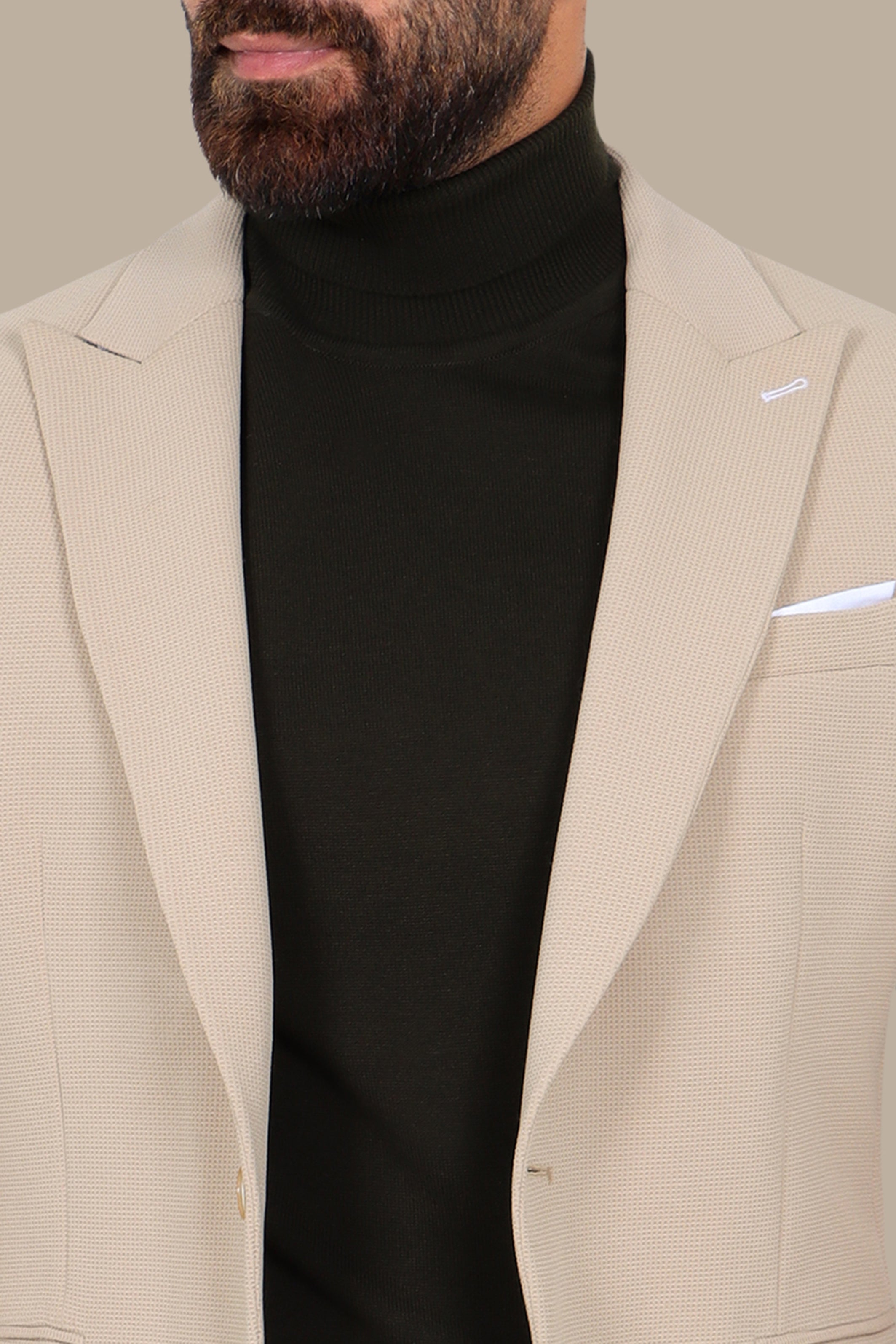Classic Chic: Beige Structured Peak Lapel Blazer
