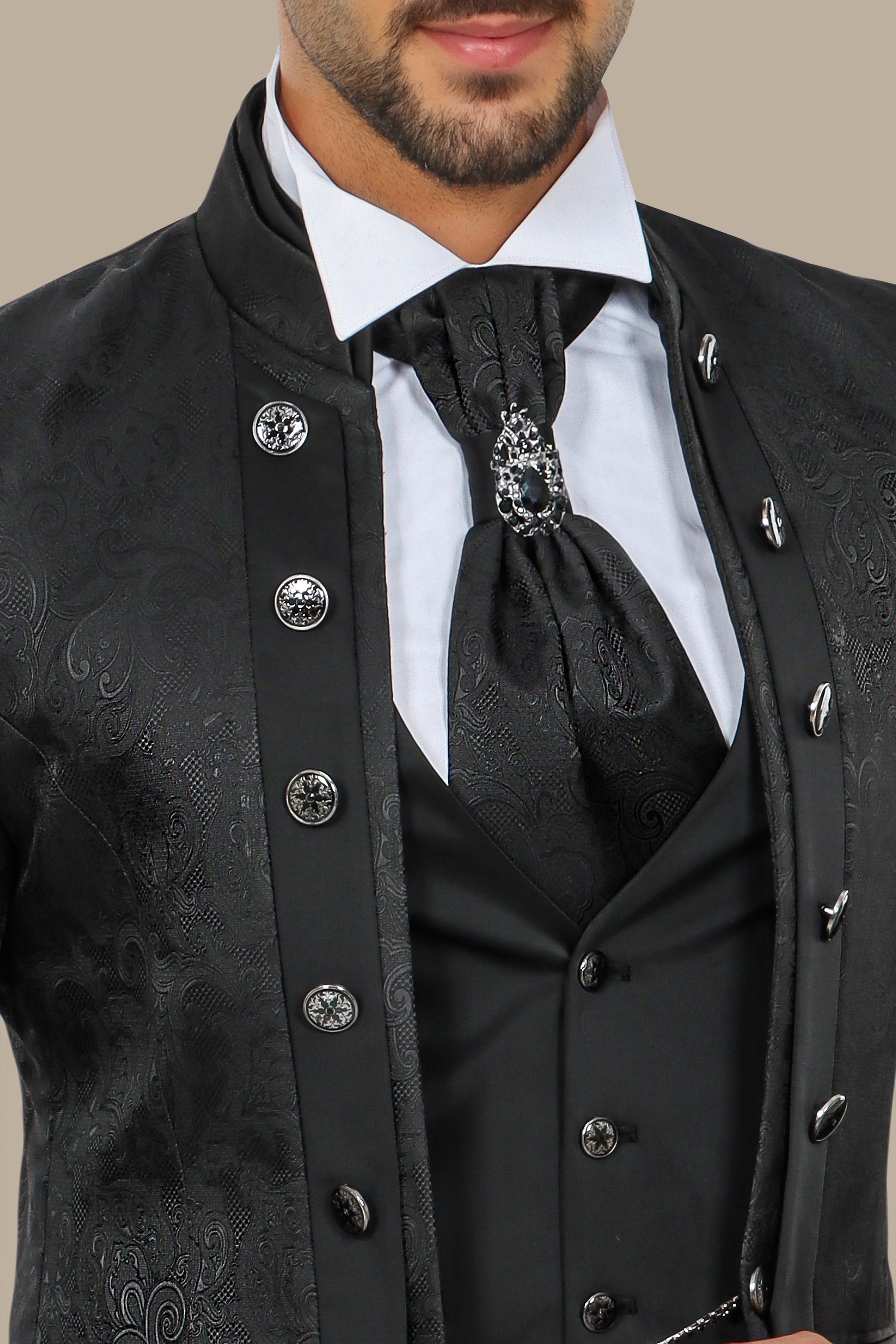 Black Cashmere Patterned 4-Piece Collar Tuxedo Ensemble