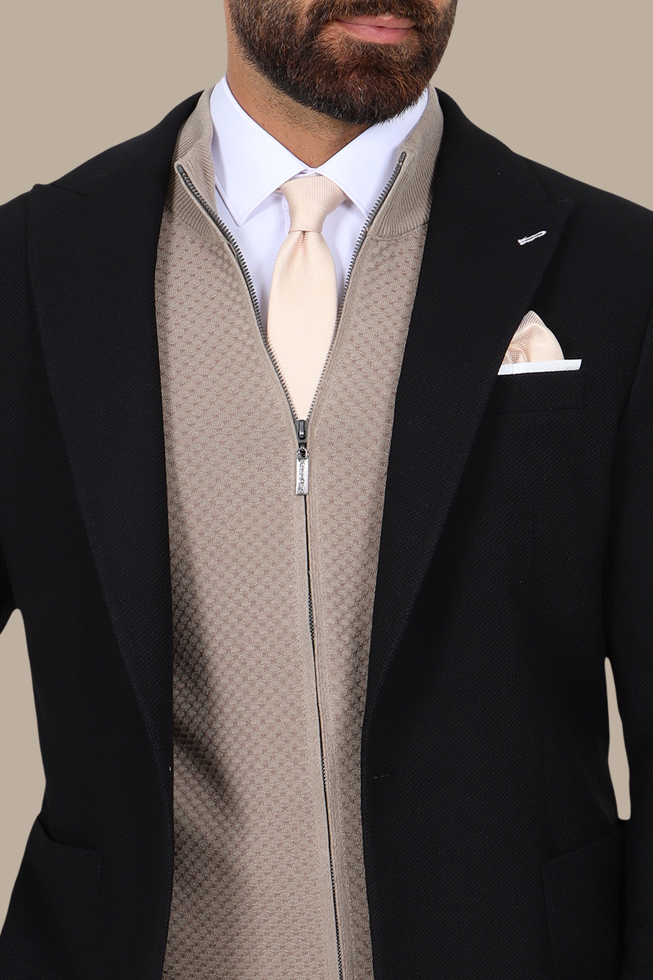 Black Piquet Blazer with Peak Lapel