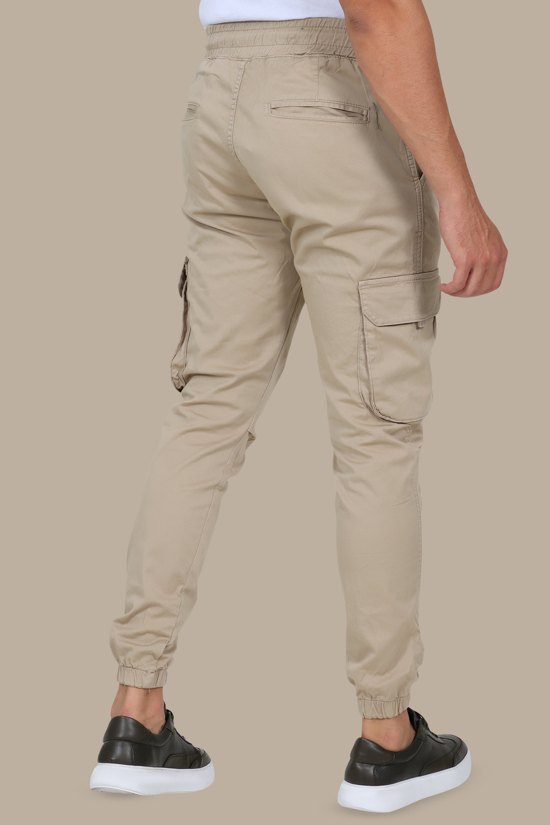 City Sand: Beige Cargo Pants with Band