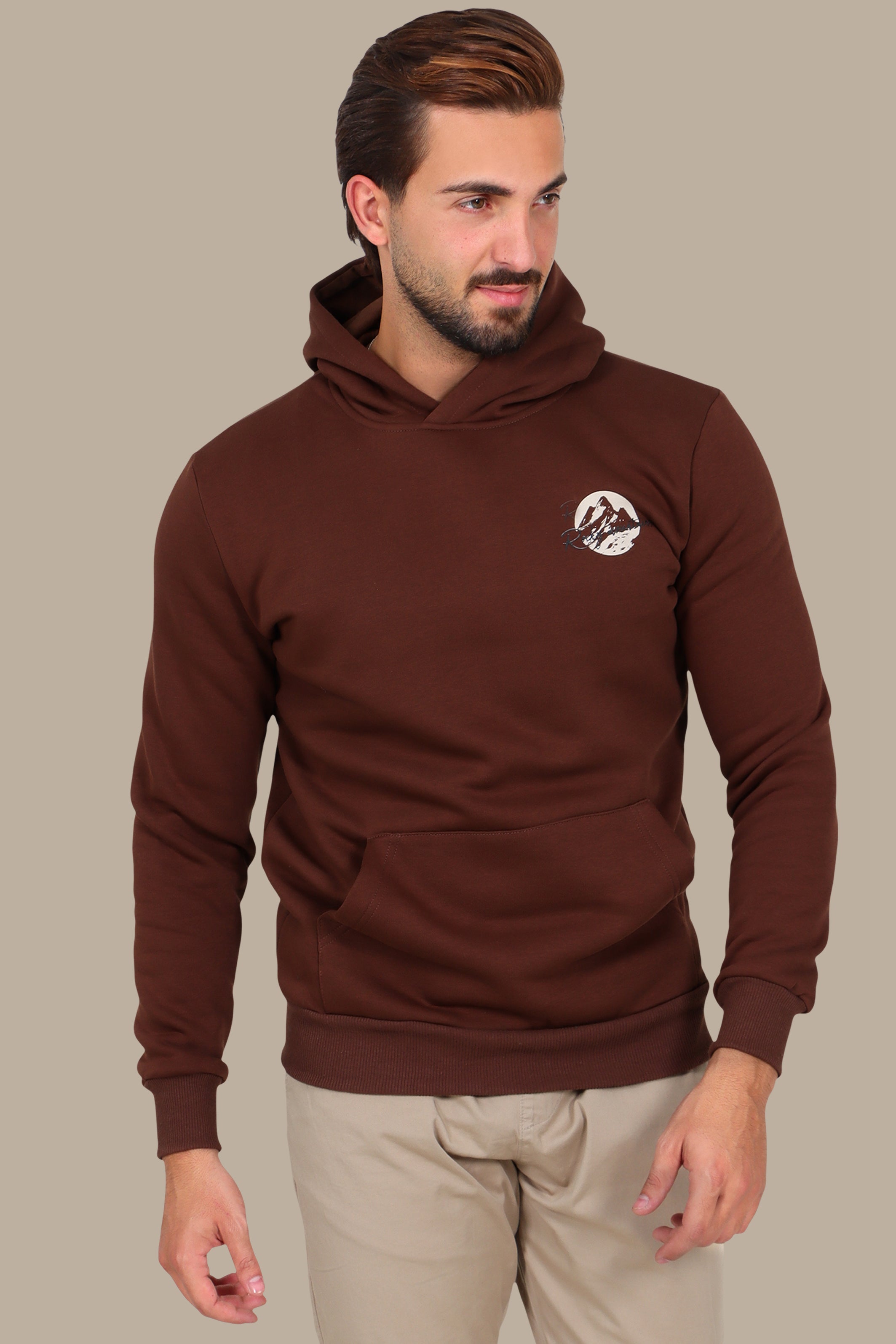 Mountain Vibes: Printed Hoodie Brown