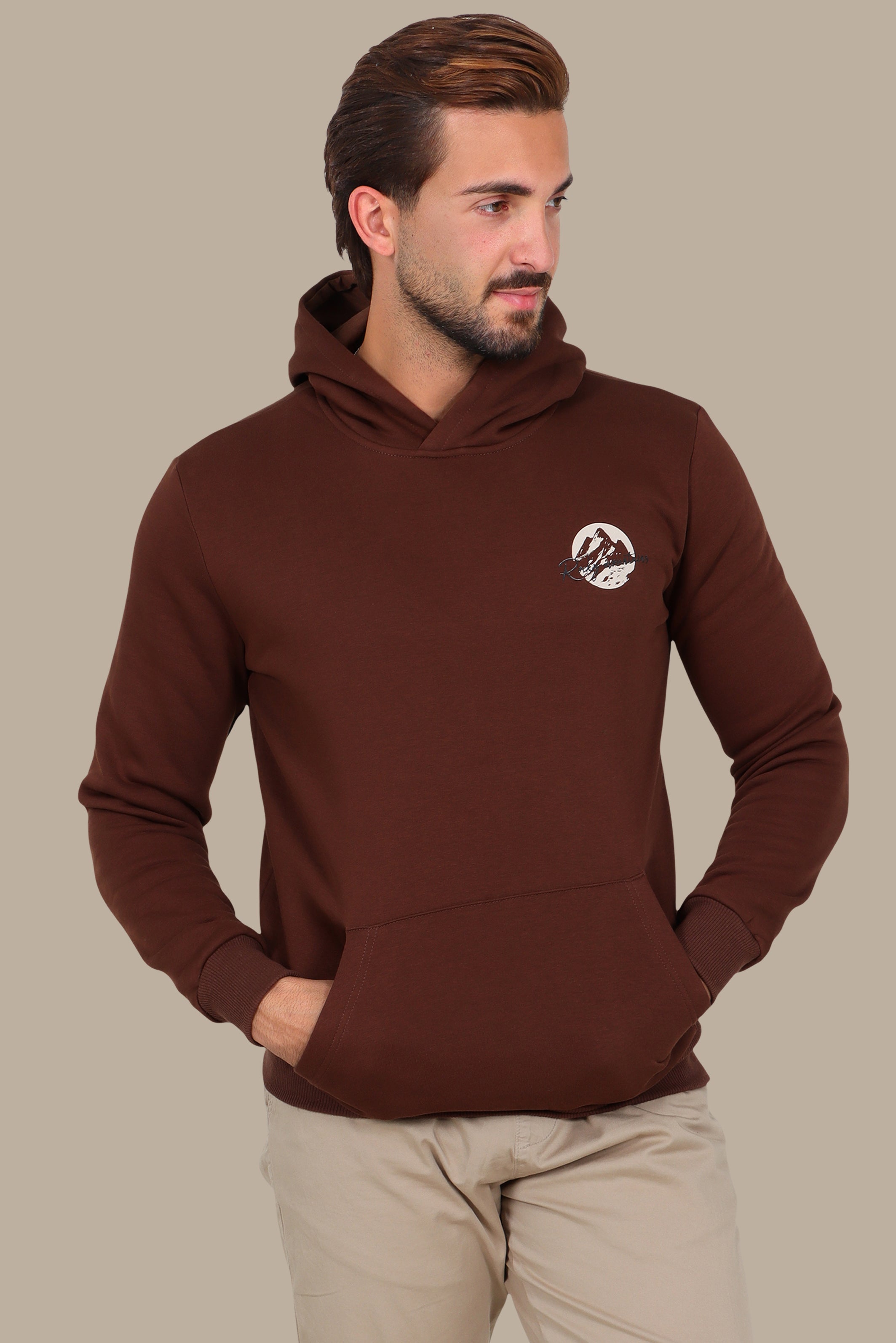 Mountain Vibes: Printed Hoodie Brown