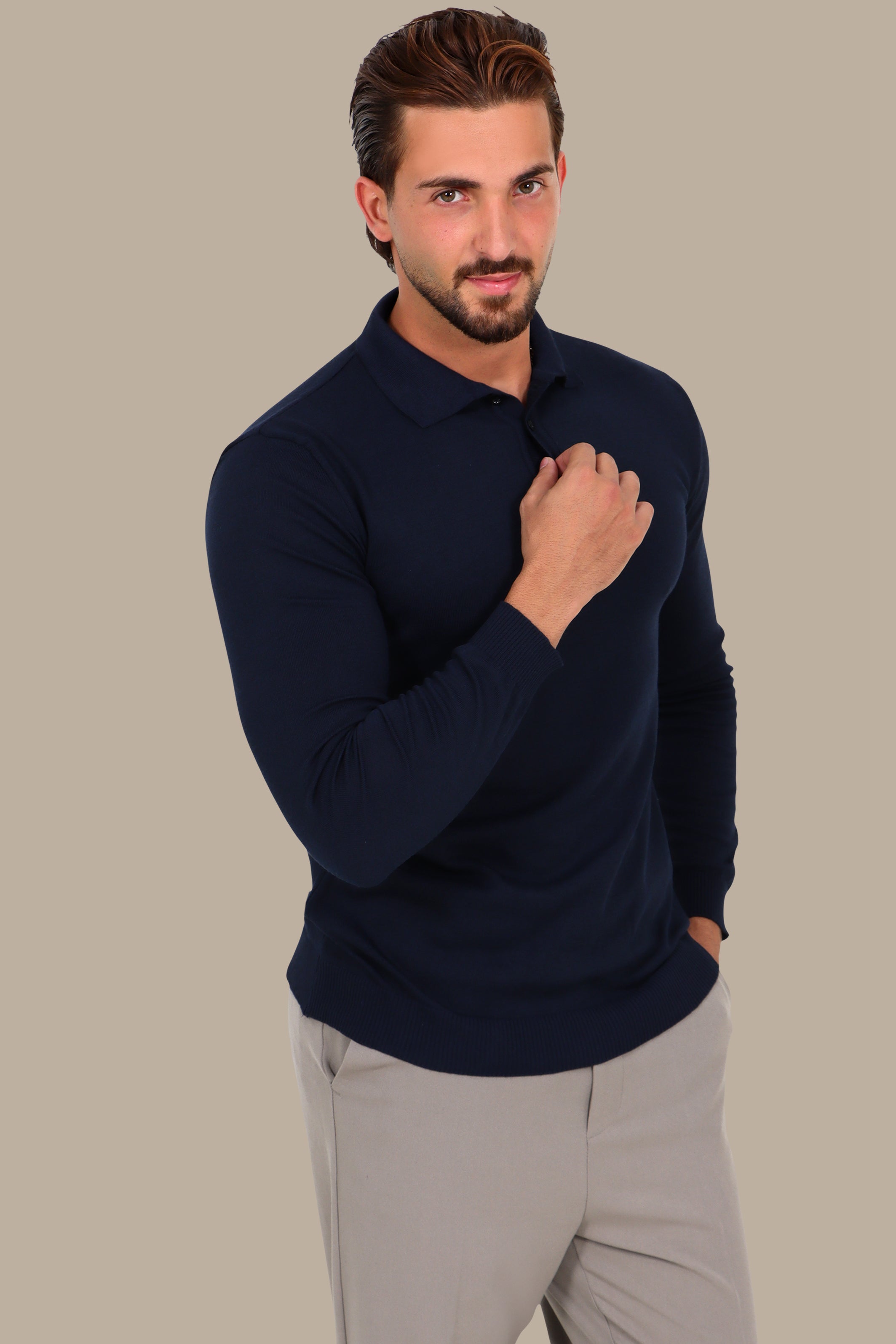 Mercerized Plain Polo in Navy