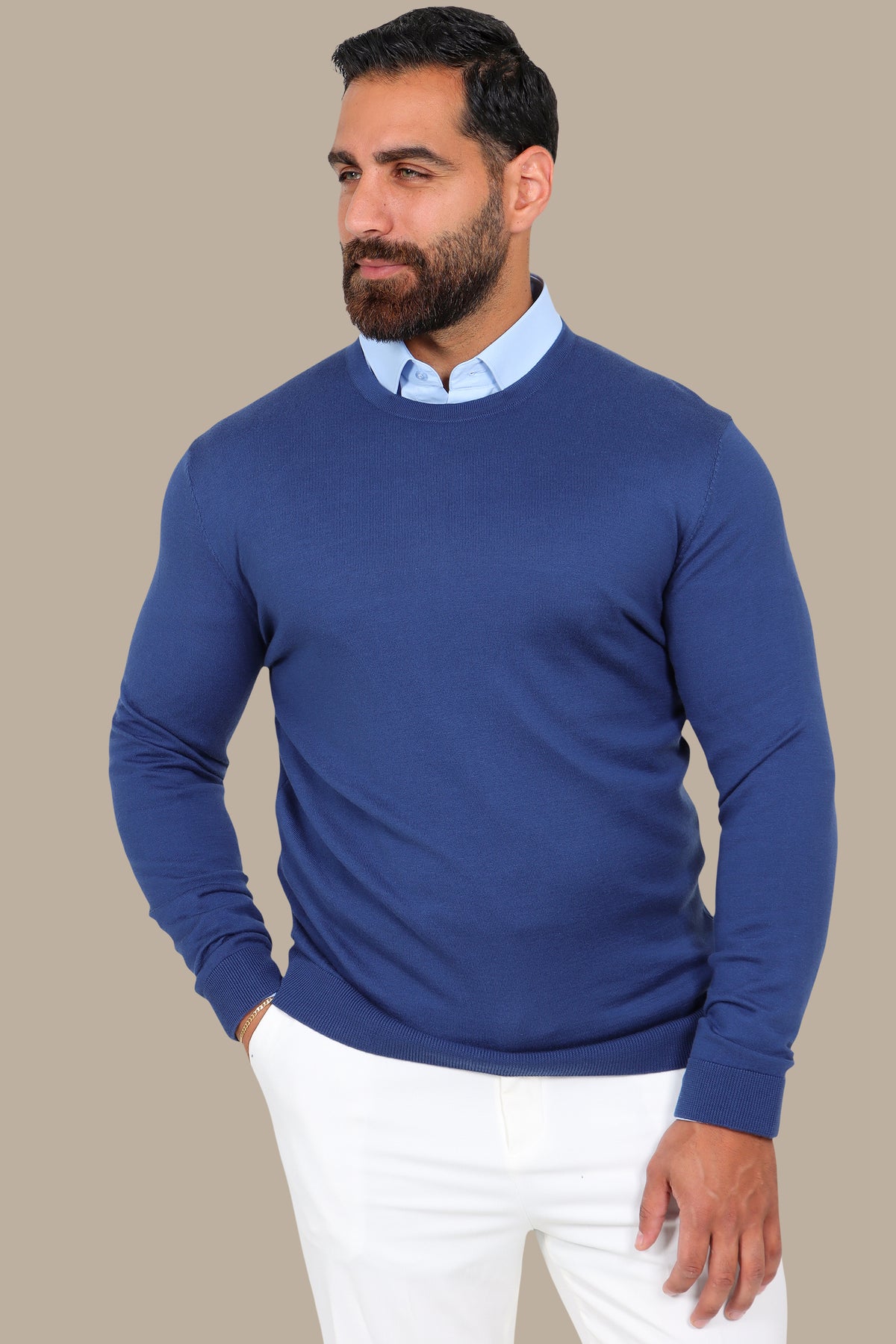 Blue R-Neck Basic Sweater