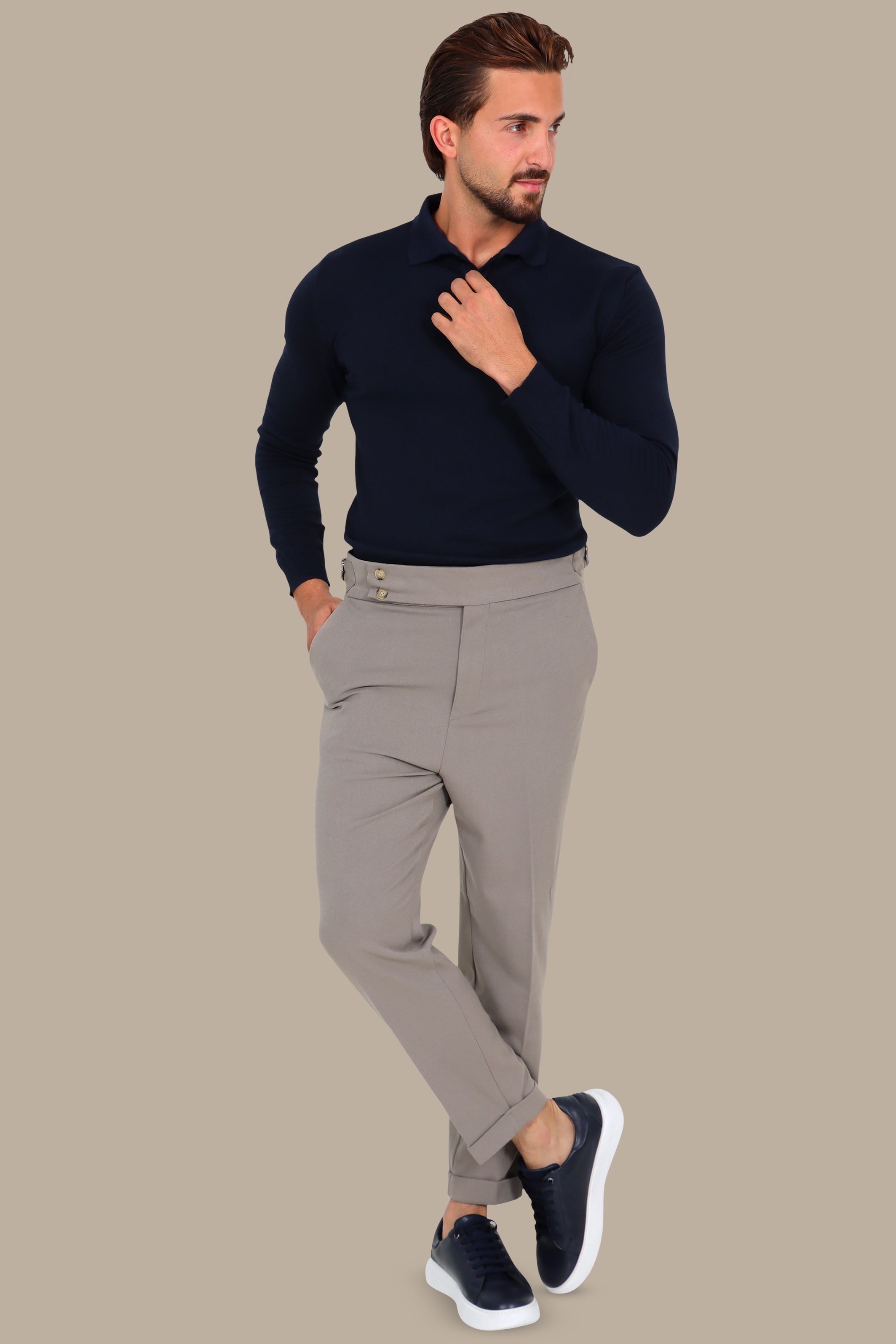 Mercerized Plain Polo in Navy