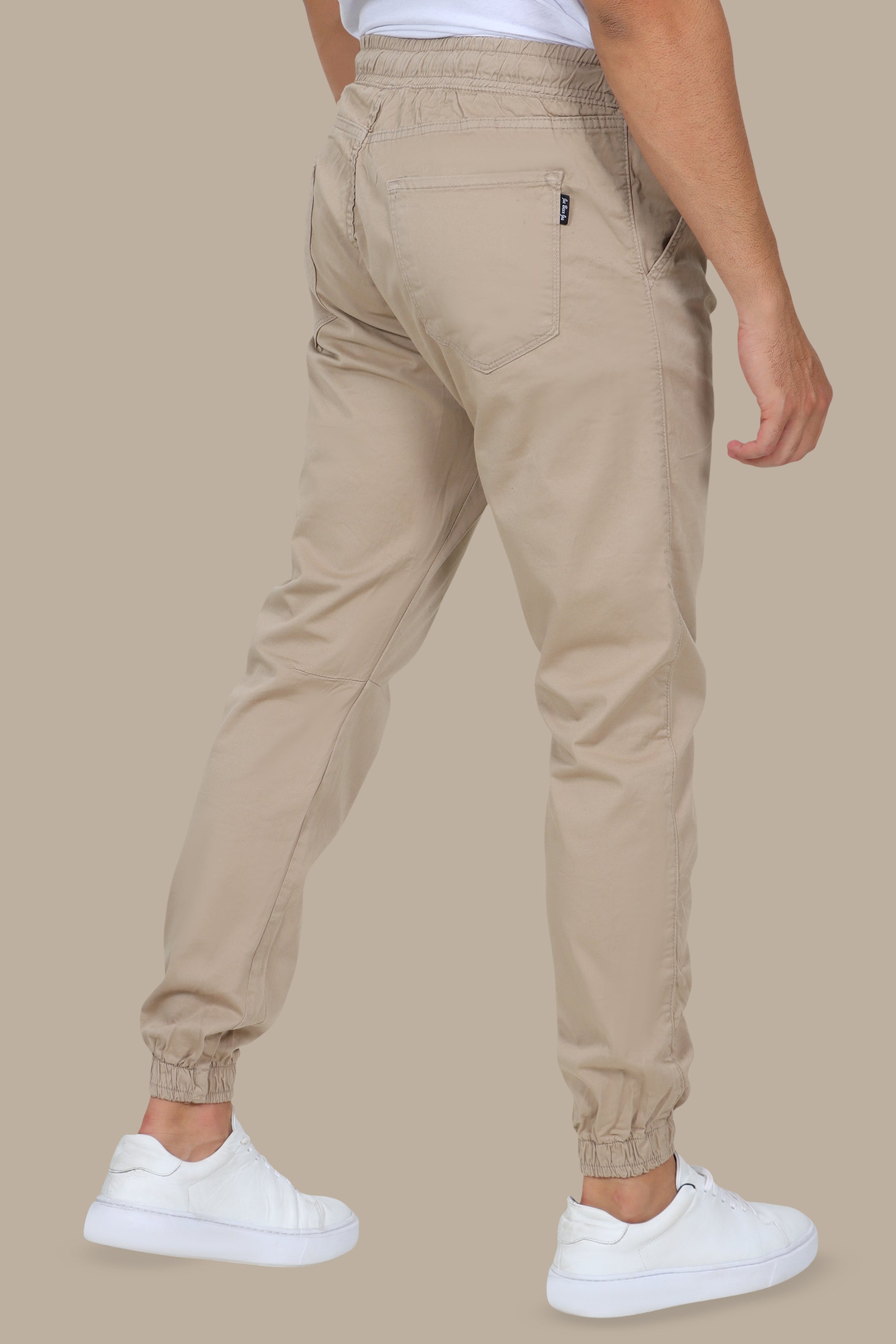 Light Beige Basic Cargo Pants with Elastic Waist