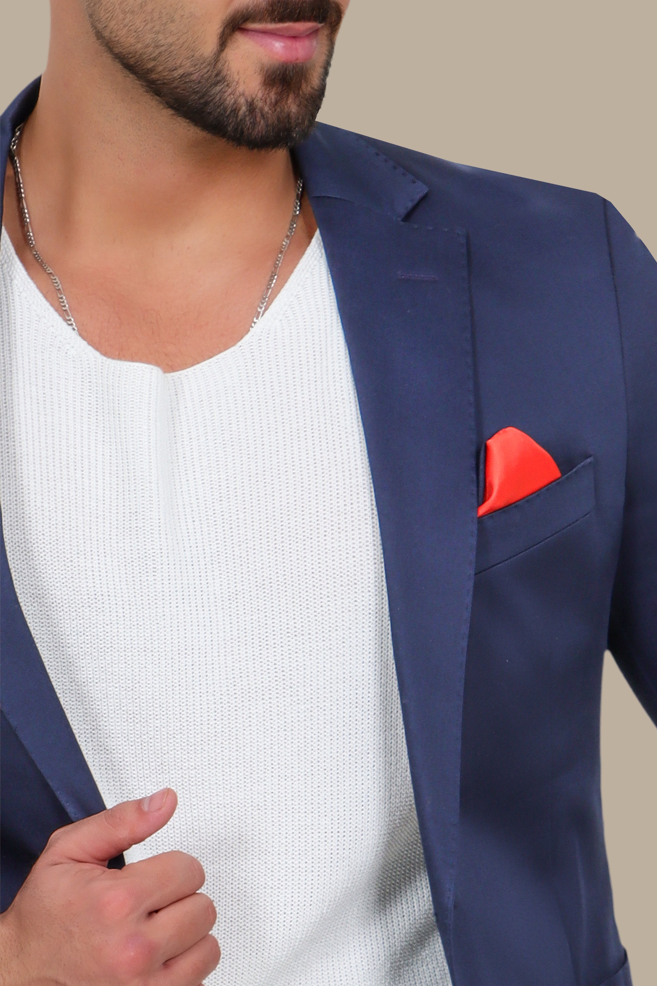 Navy Elegance: The Satin Patch Basic Blazer
