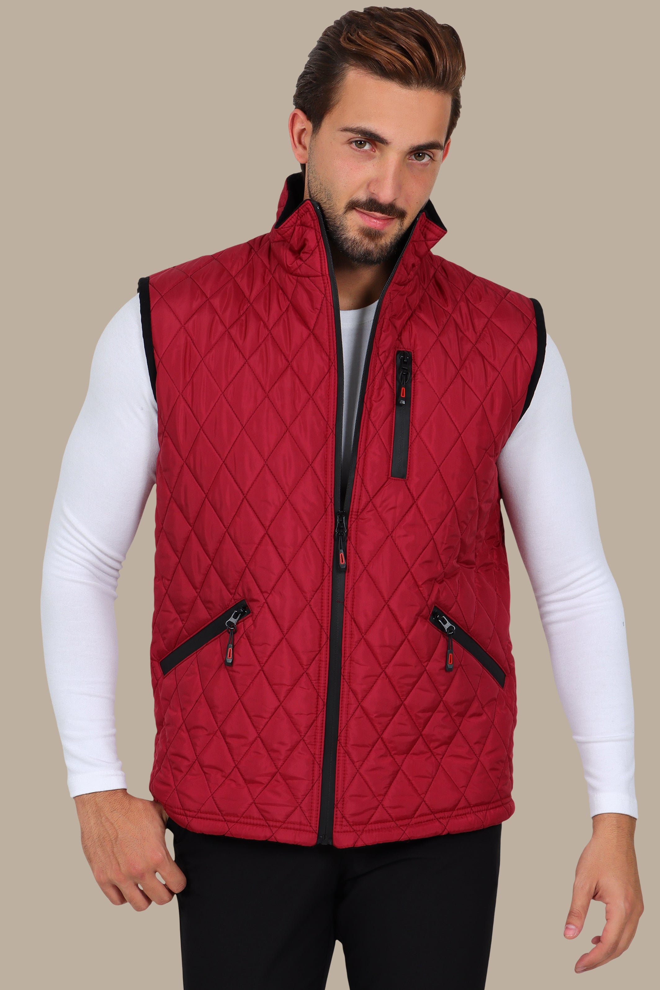 Red Quilted Classic Puffer Vest