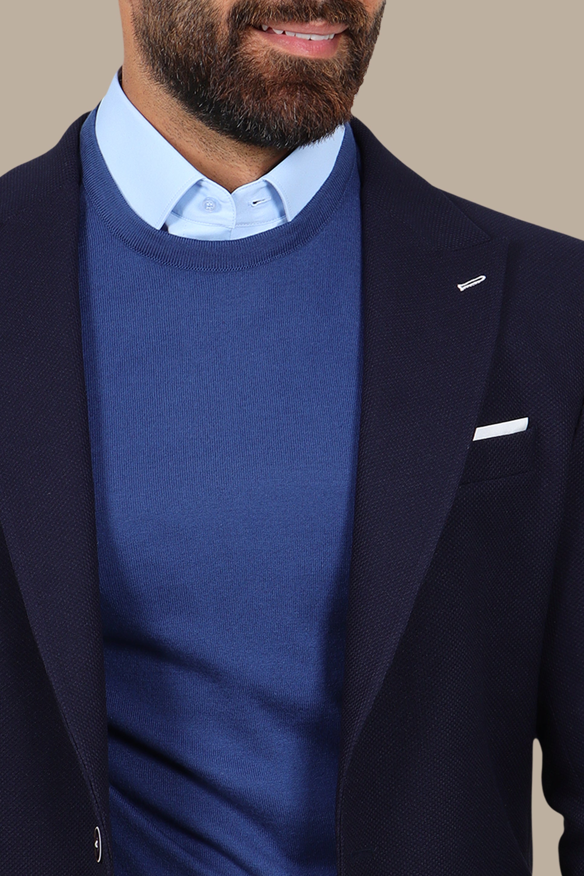 Dark Navy Piquet Blazer with Peak Lapel