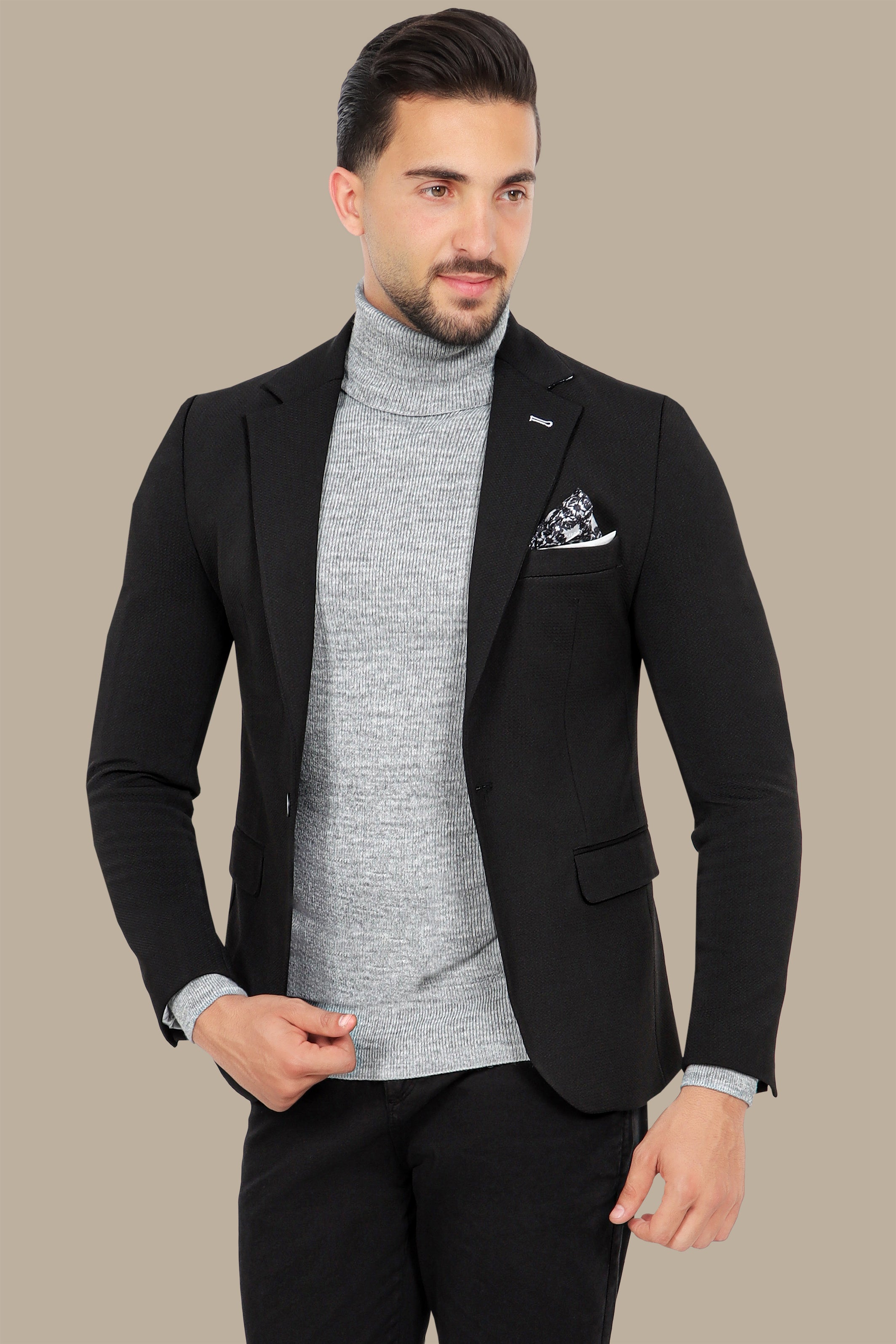 Timeless Elegance: Black Structured Notch Lapel Blazer