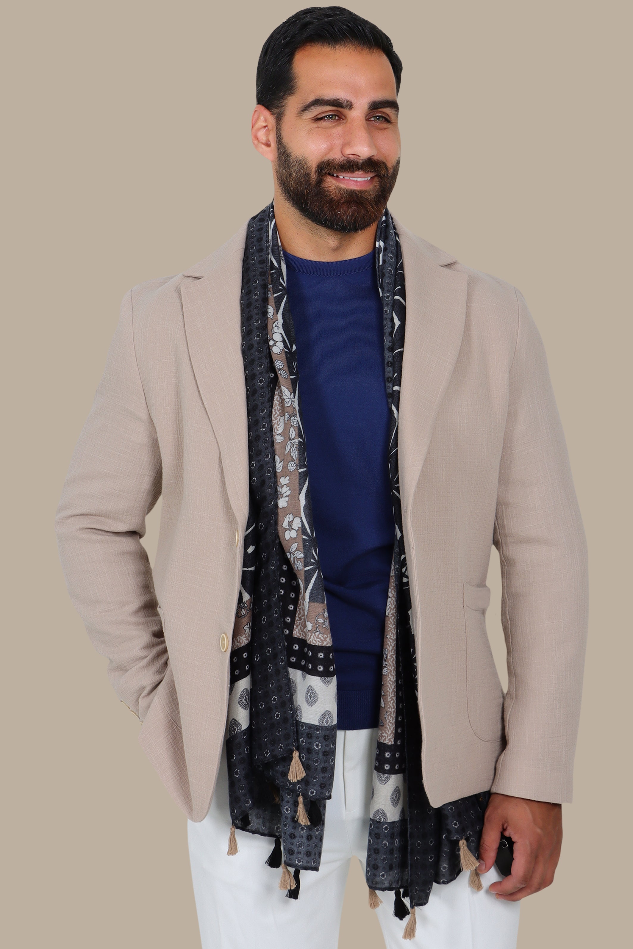 Beige Linen Blazer with Notch Lapel