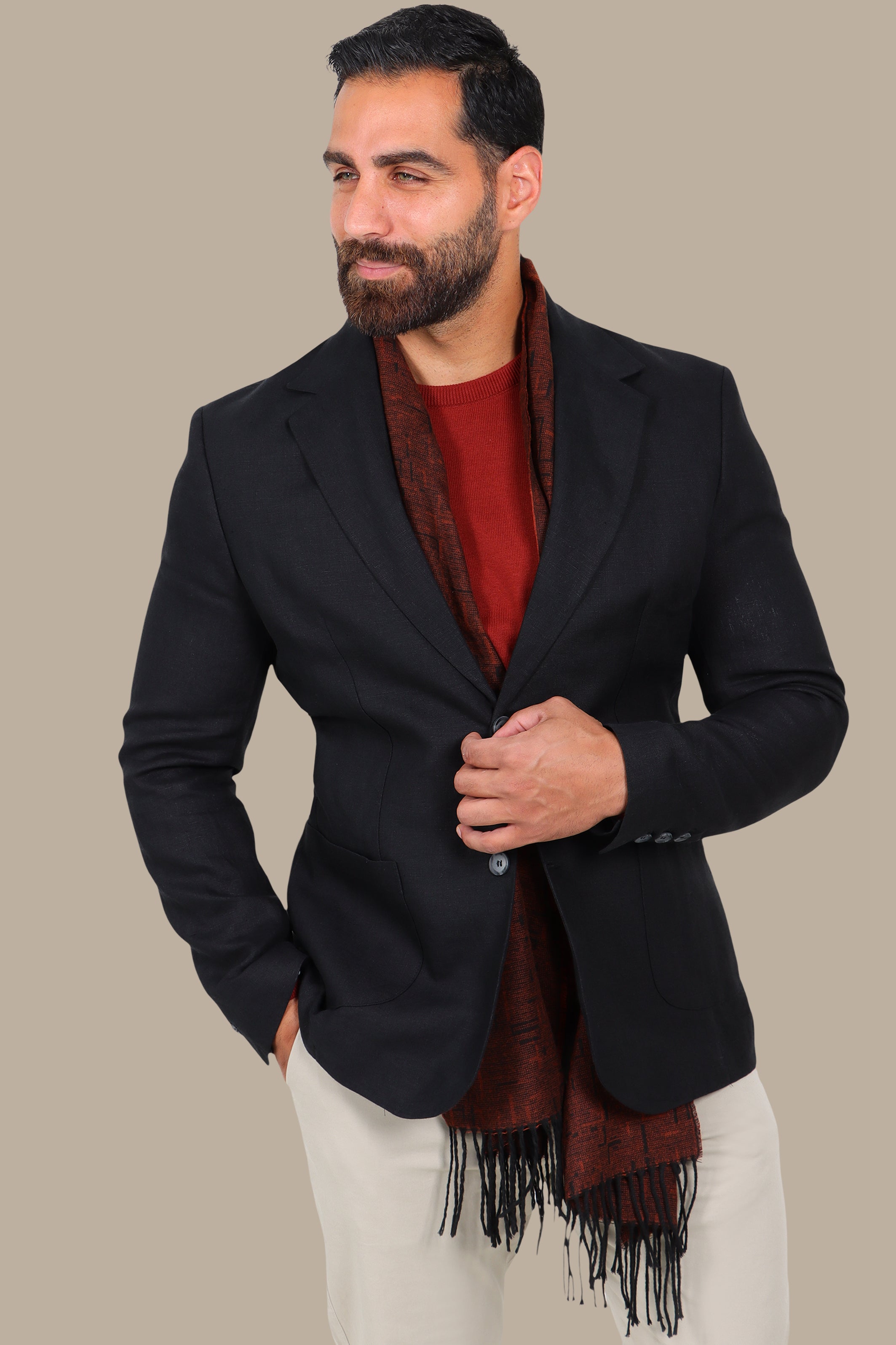 Black Blazer with Notch Lapel and Patch Pockets