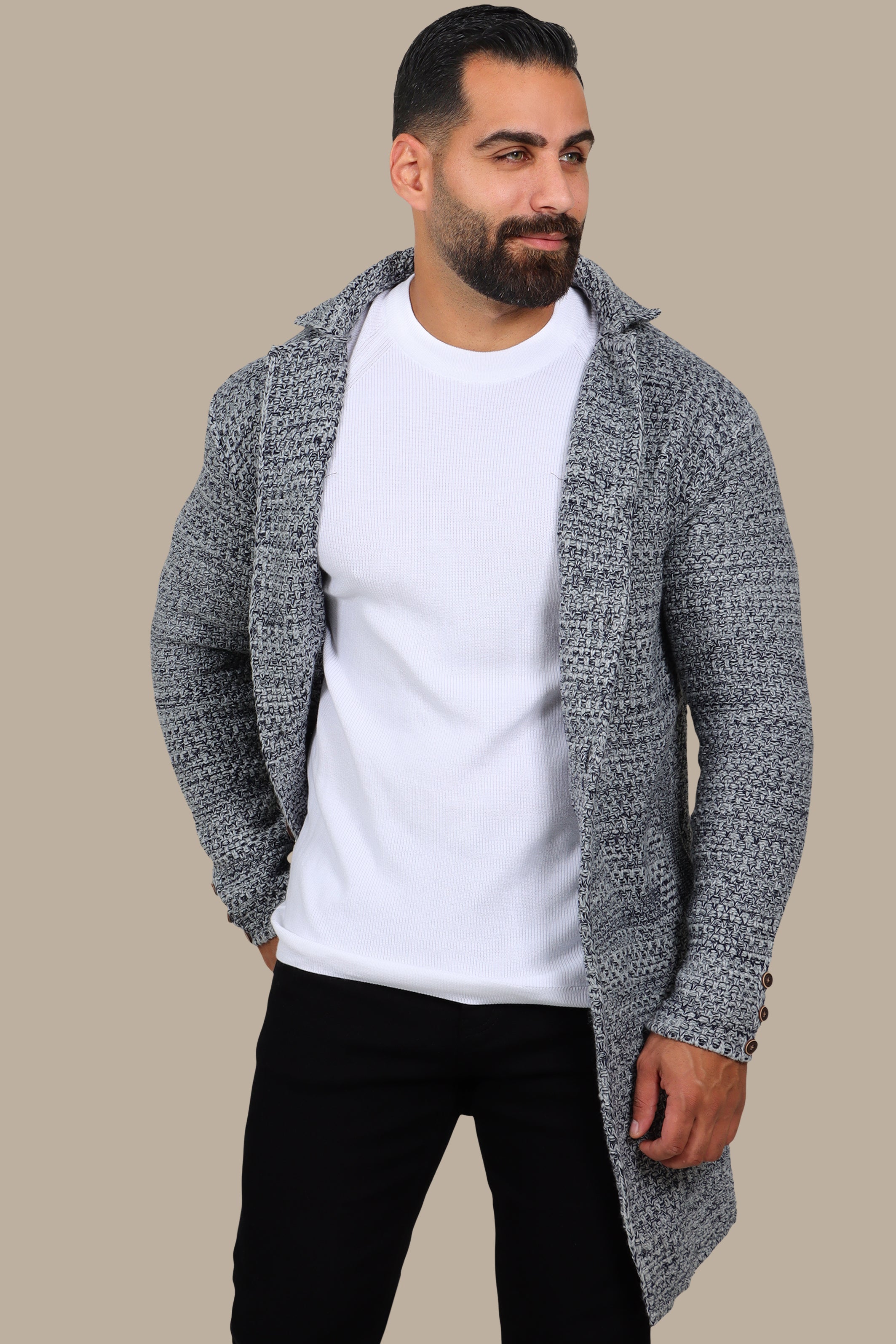 Light Grey Mercerized Mon Long Cardigan