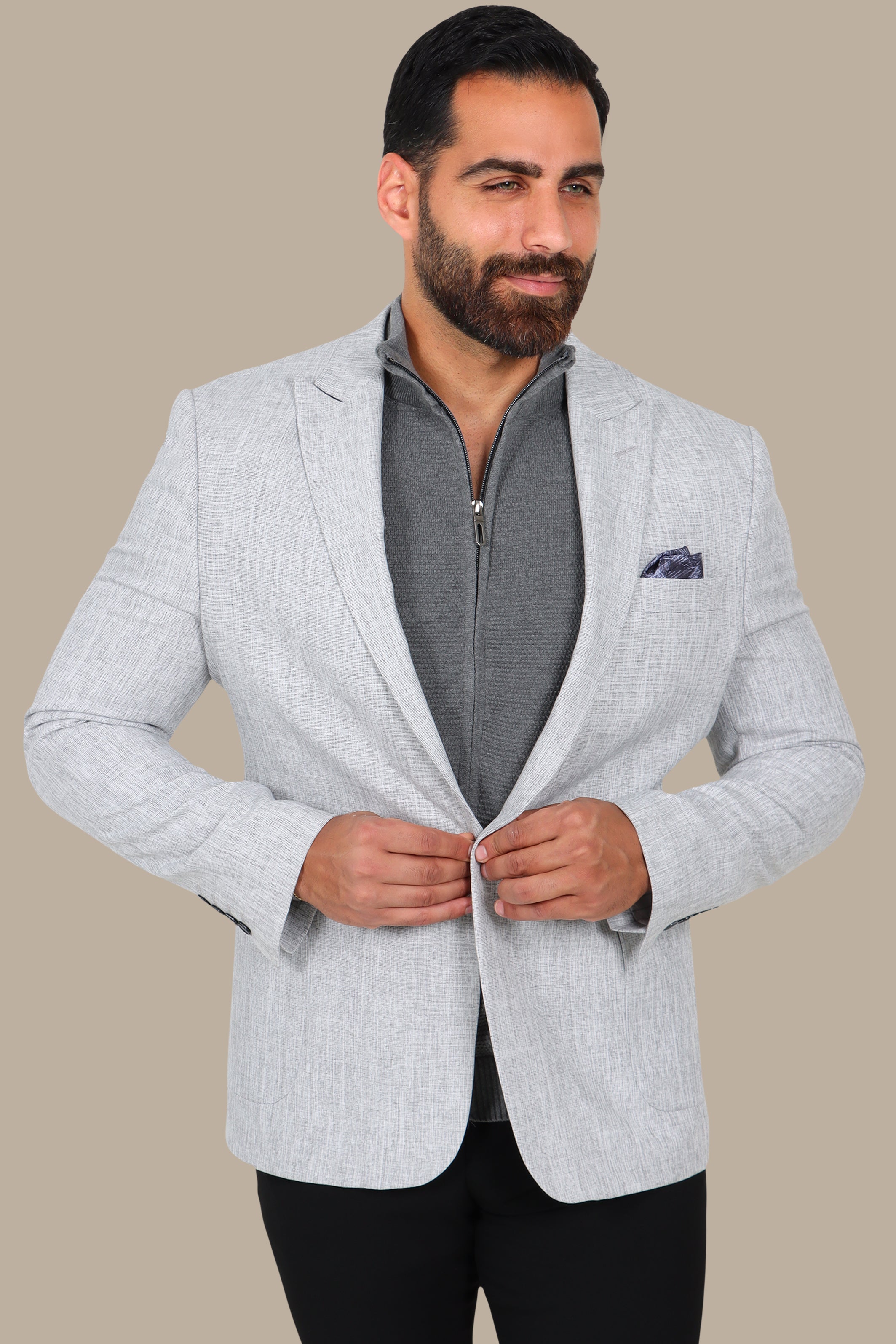 Light Grey Filafil Blazer with Peak Lapel