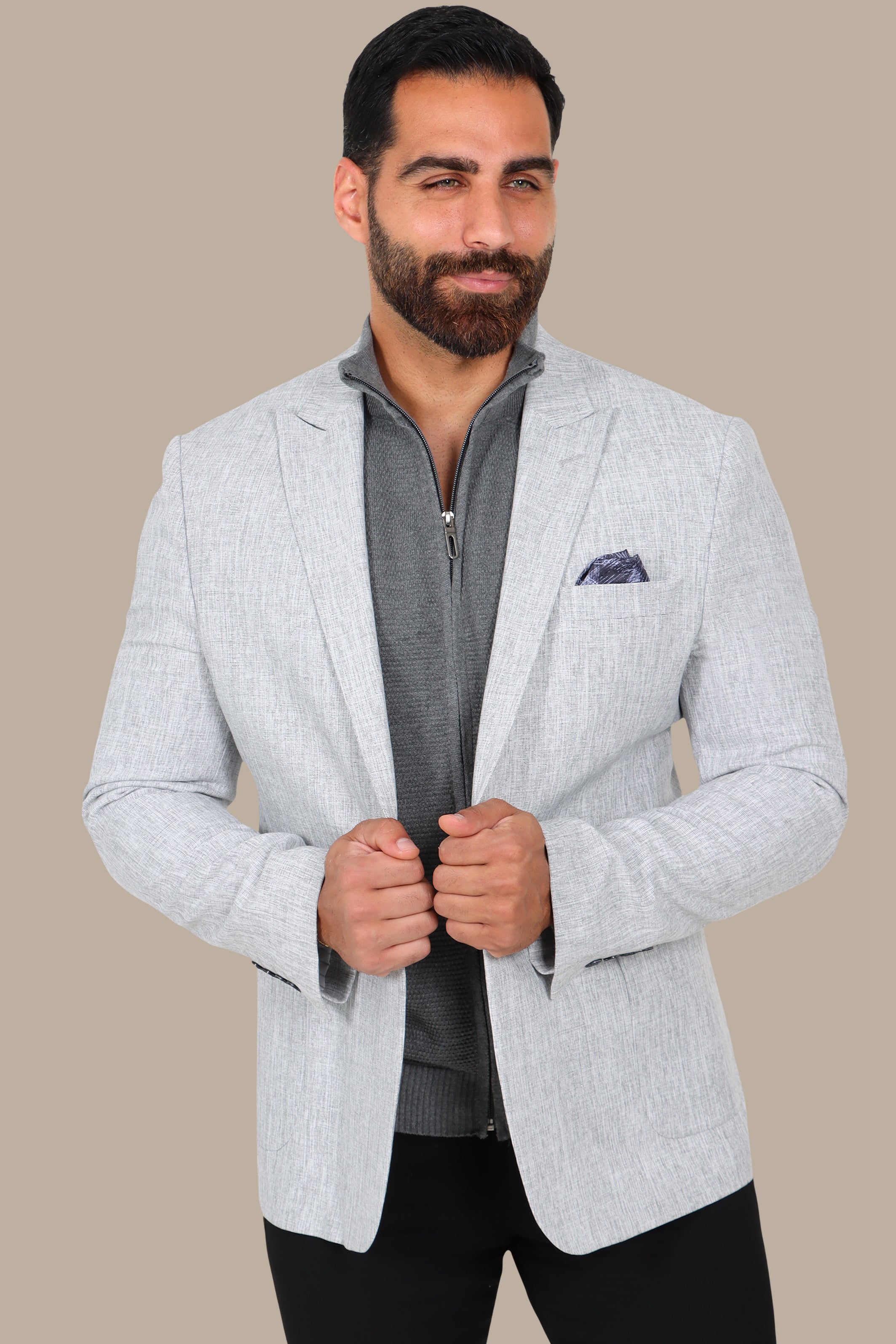 Light Grey Filafil Blazer with Peak Lapel