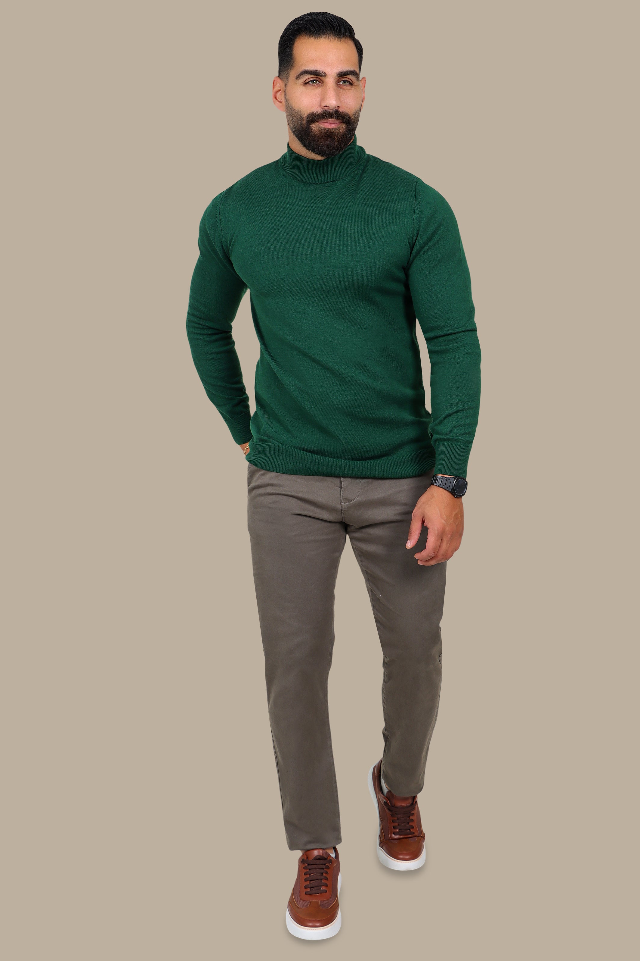 High-Neck Basic Sweater in Green