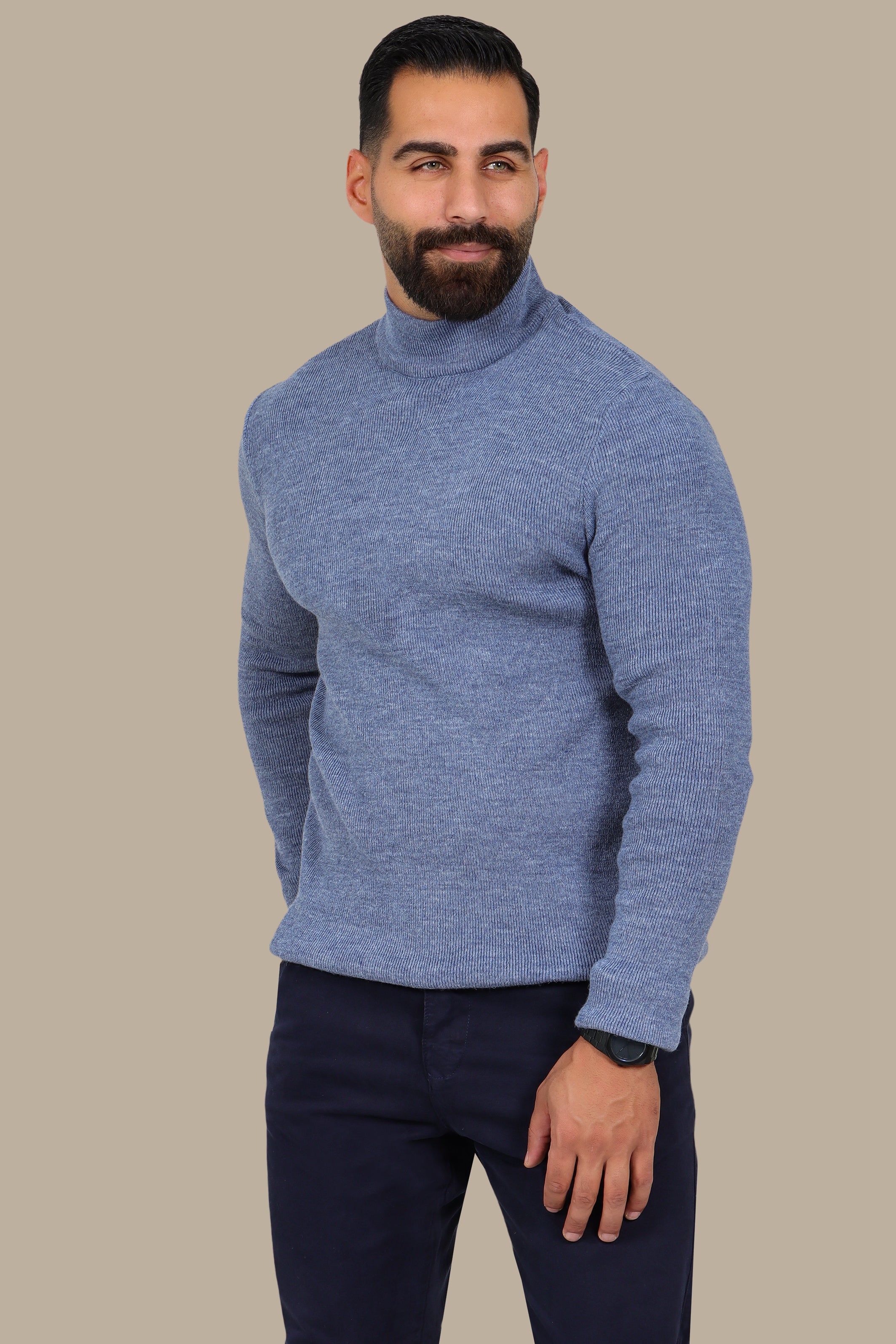 High-Neck Basic Sweater in Blue