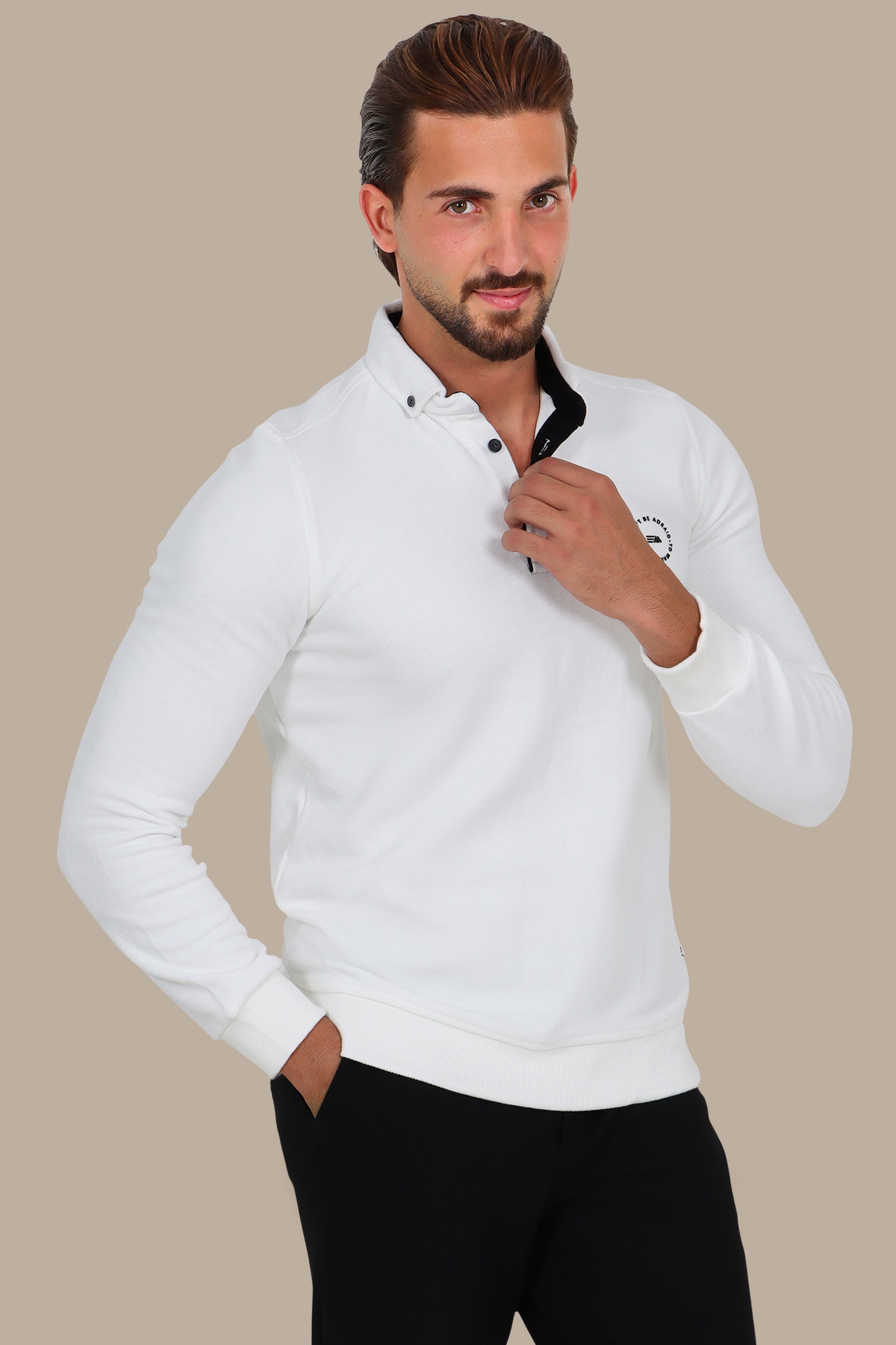 Sleek Elegance: White Velvet Polo