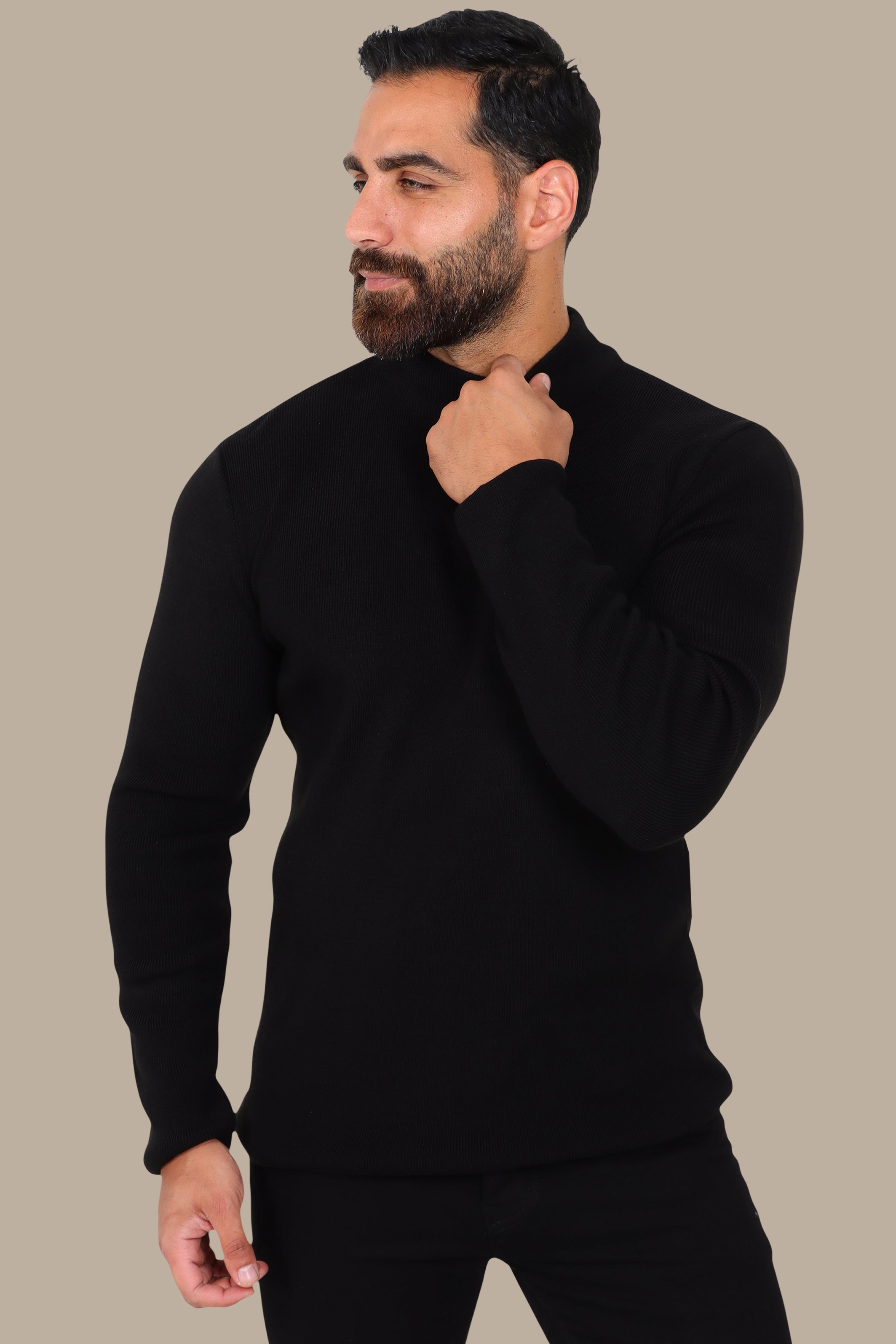 Black High Neck Basic Sweater