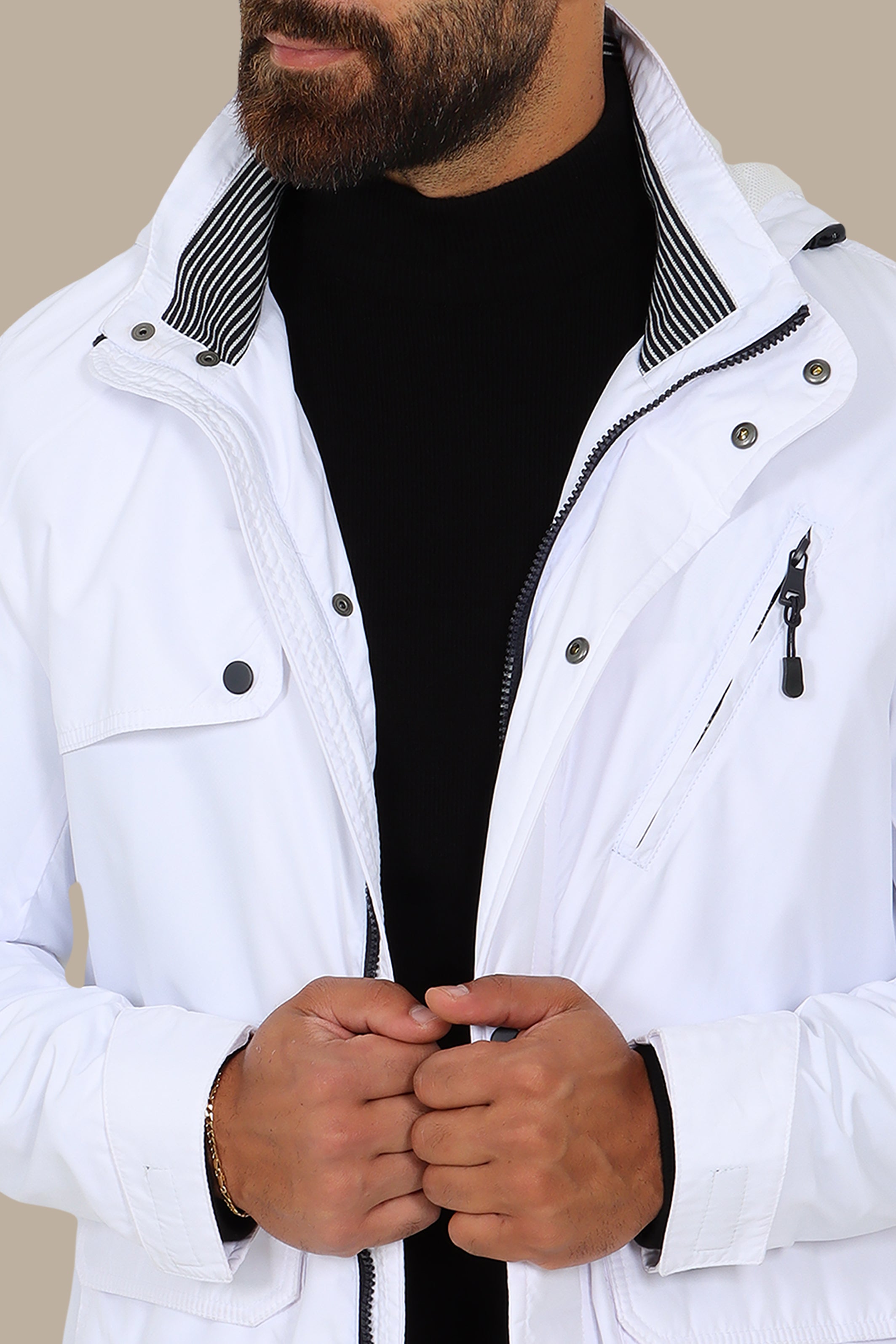 Arctic Breeze: White Windbreaker Jacket for Stylish Versatility