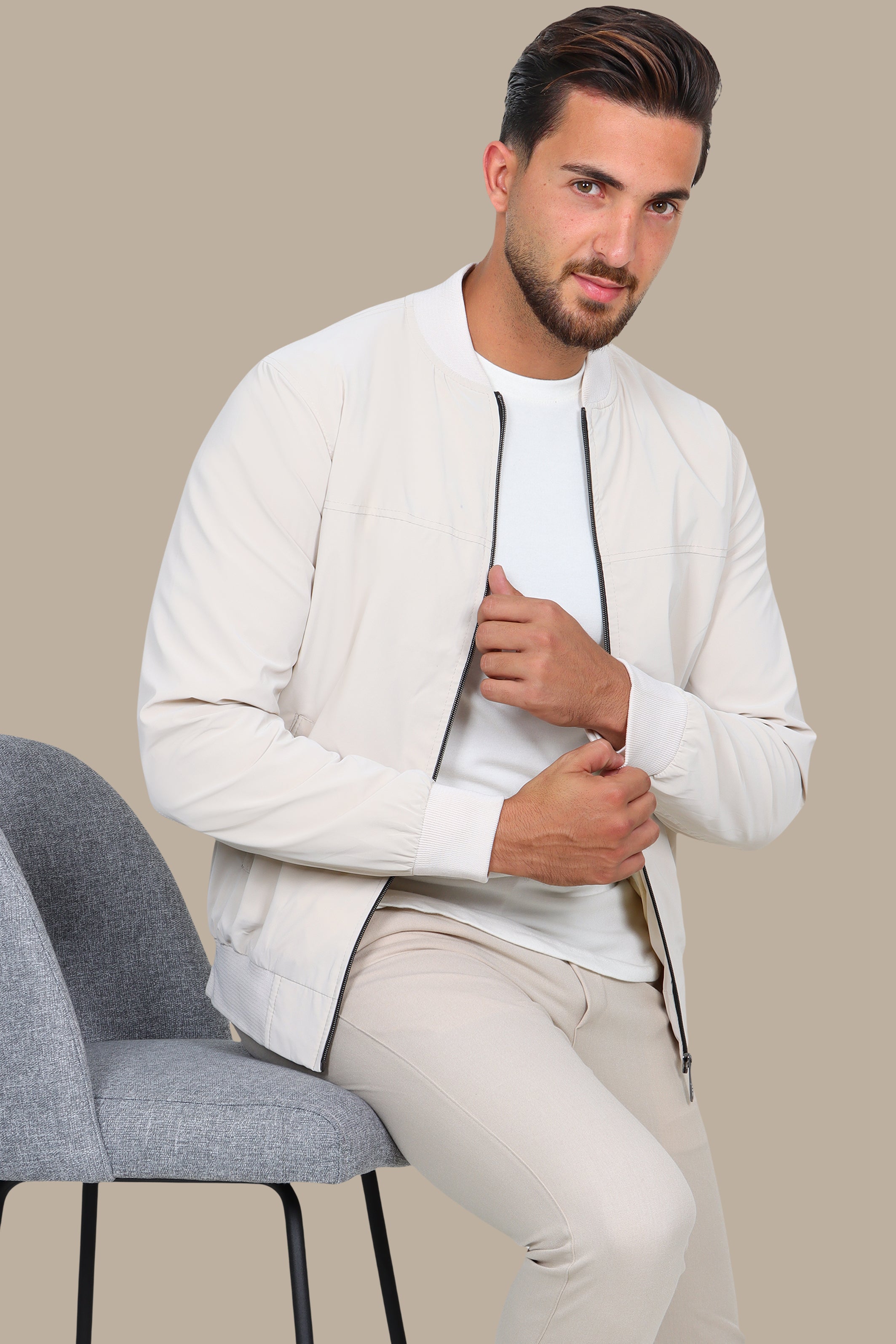 Beige Waterproof Blouson – Sleek & Functional
