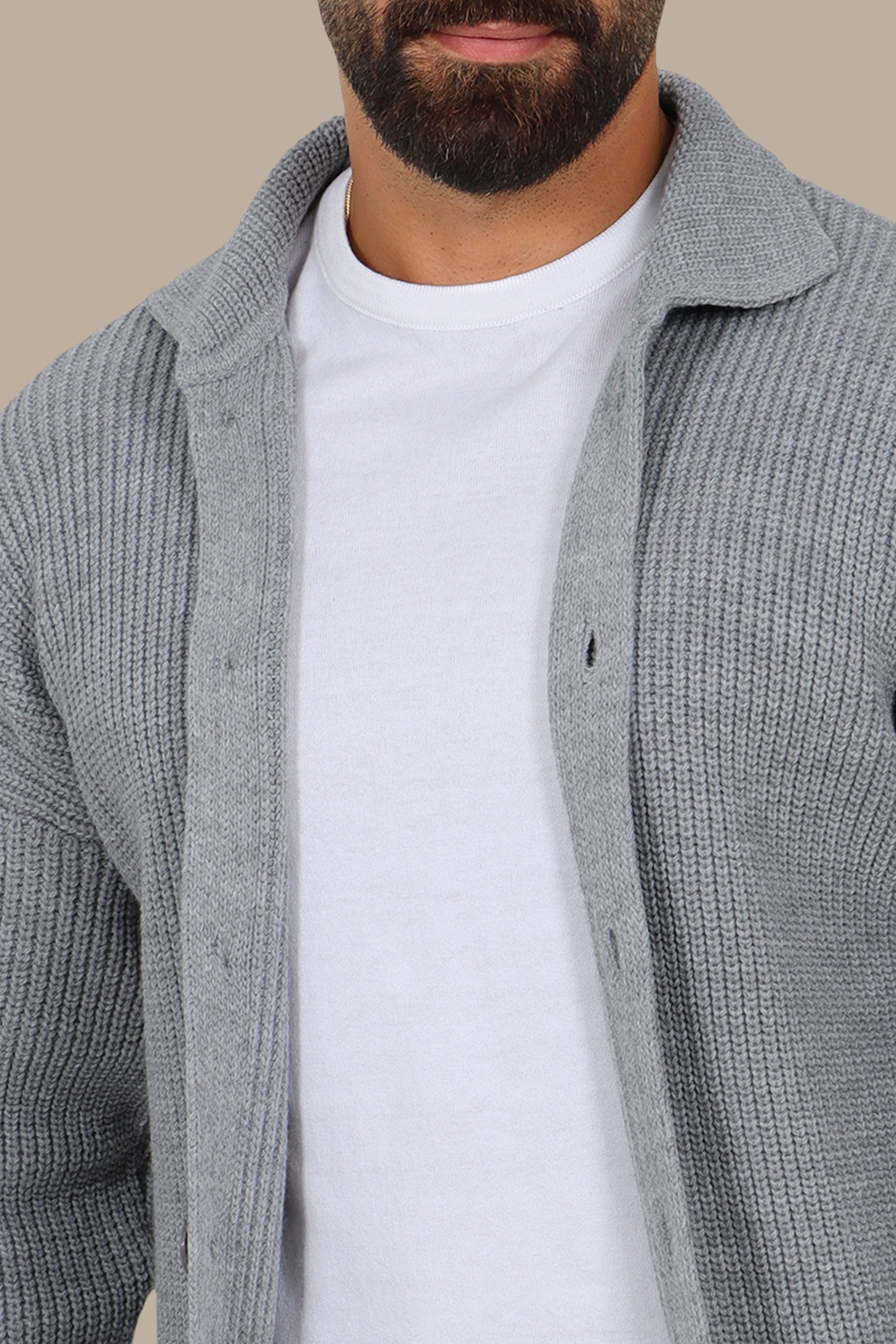 Mercerized Full-Button Cardigan - Grey
