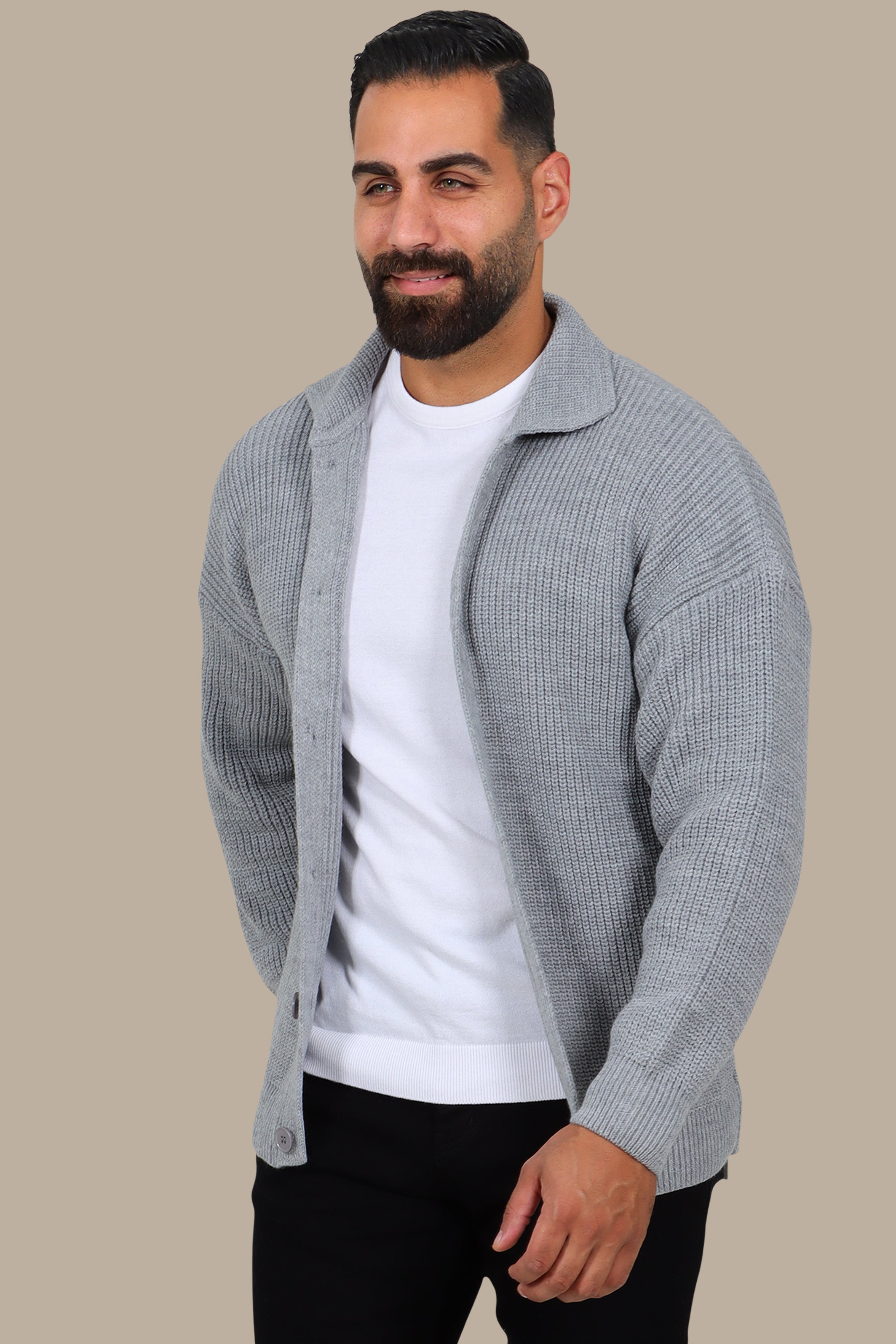 Mercerized Full-Button Cardigan - Grey