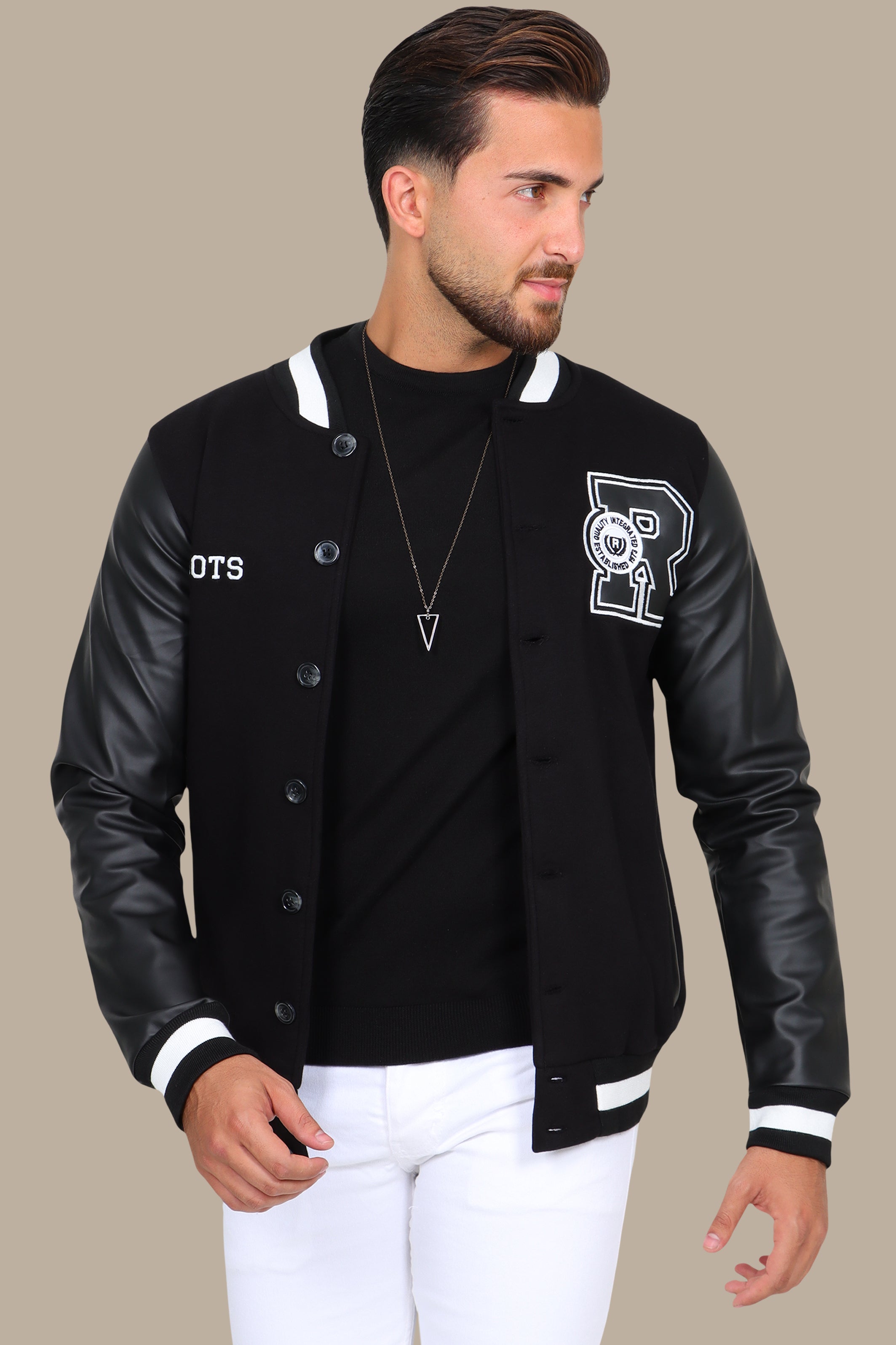 Black Patched Bomber Jacket: Classic Cool with a Stylish Edge