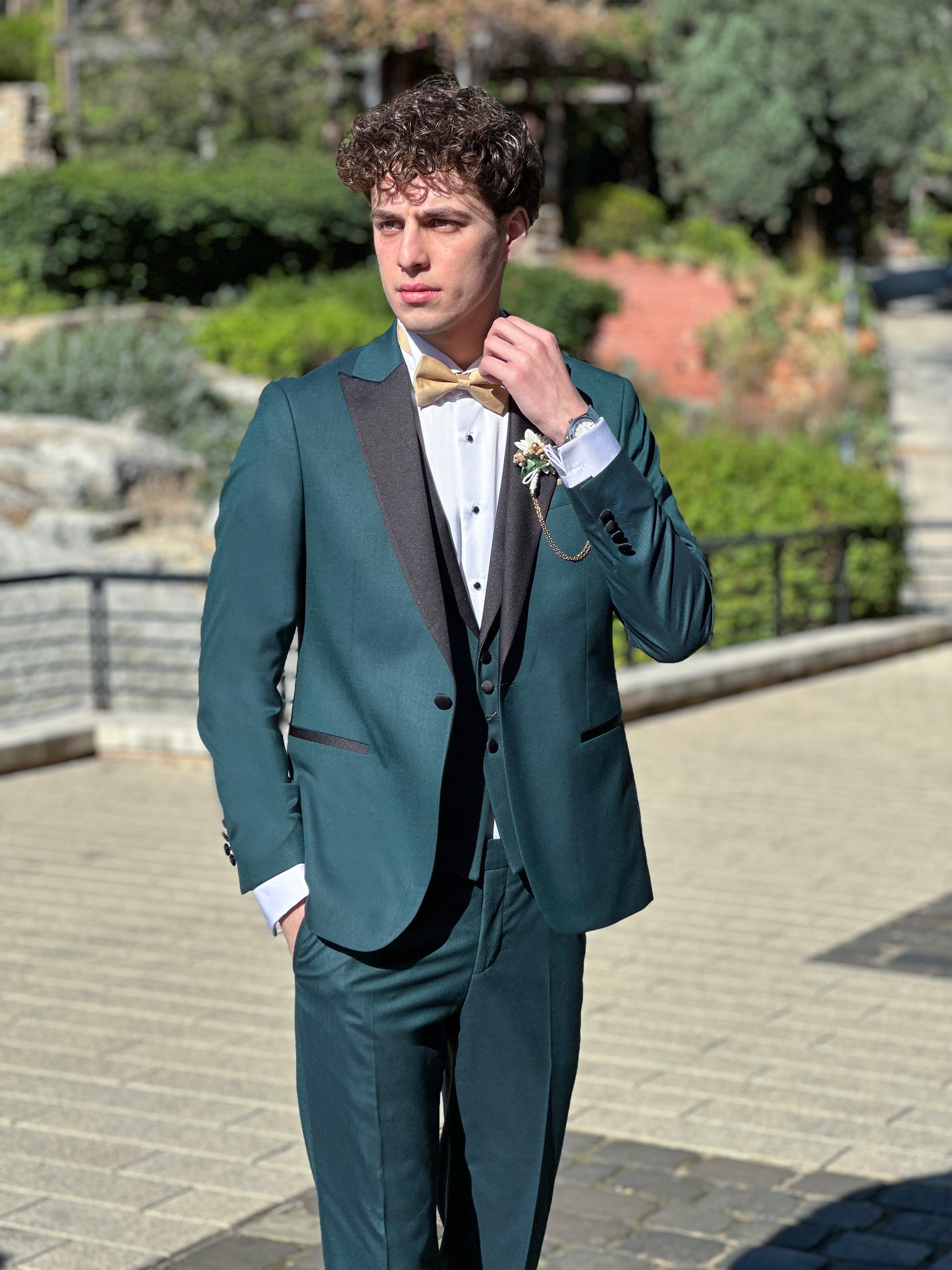 Dark Green Peak Lapel Tuxedo 4pcs