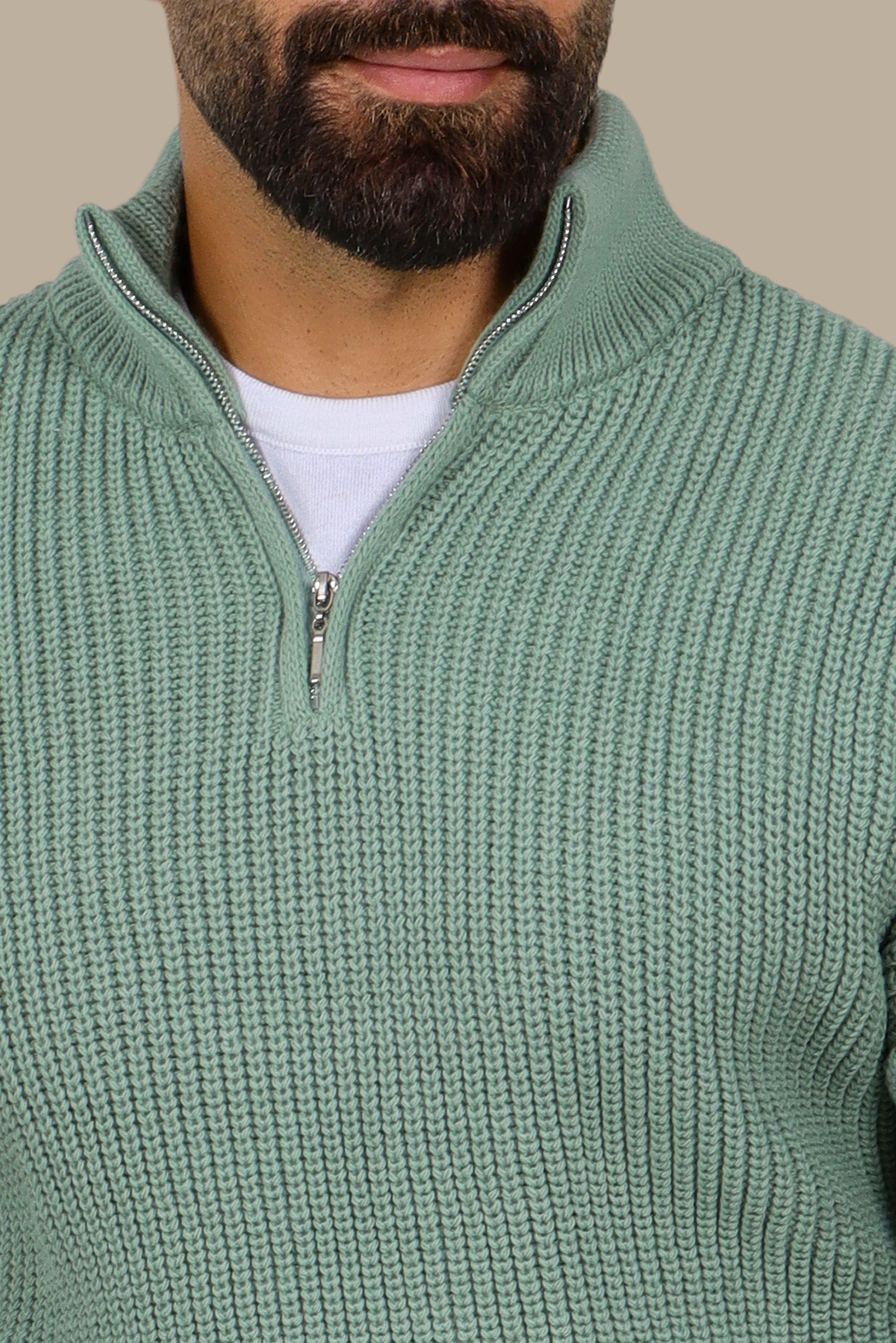 Mercerized Half-Zip Sweater in Mint