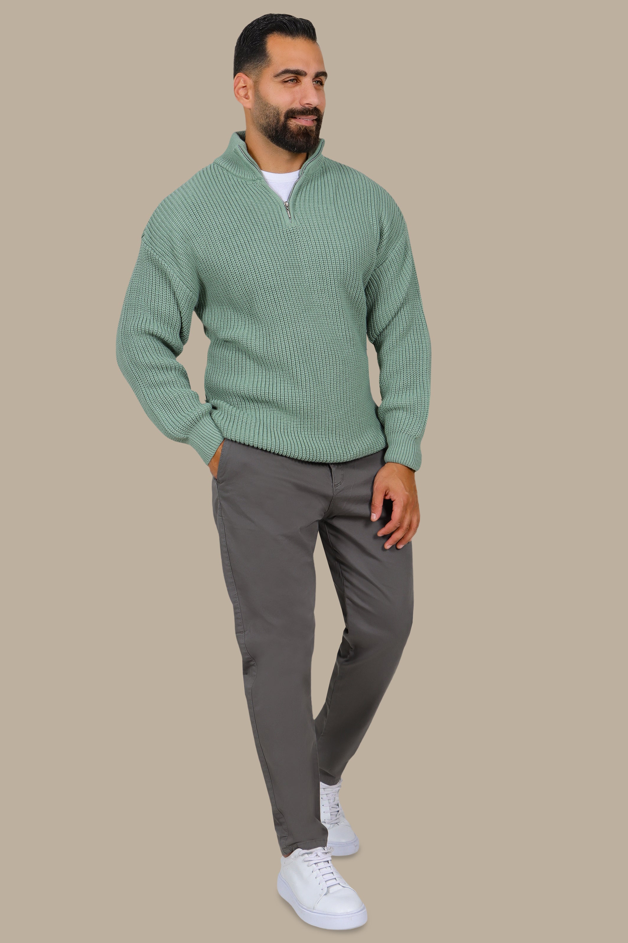 Mercerized Half-Zip Sweater in Mint