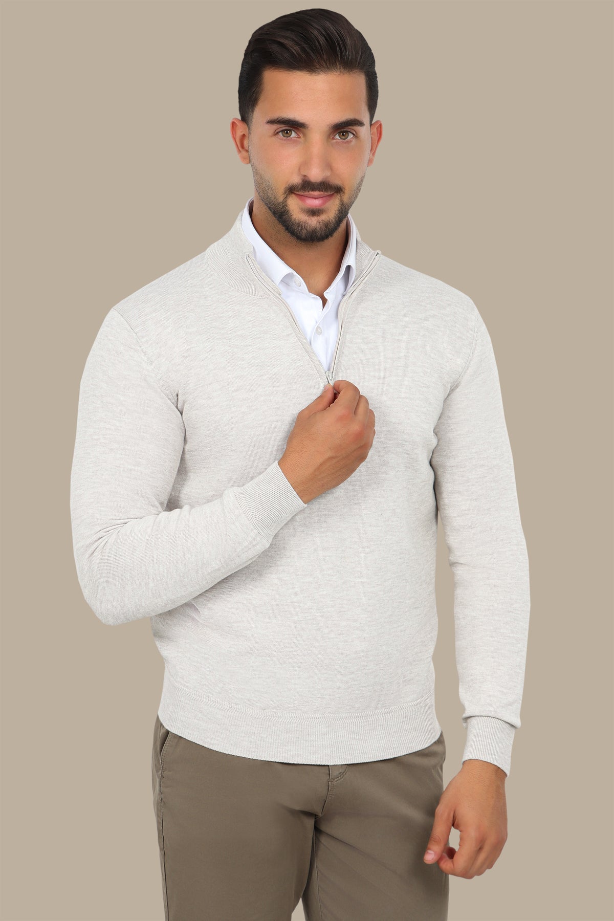 Cotton Sweater with Half Zipper
