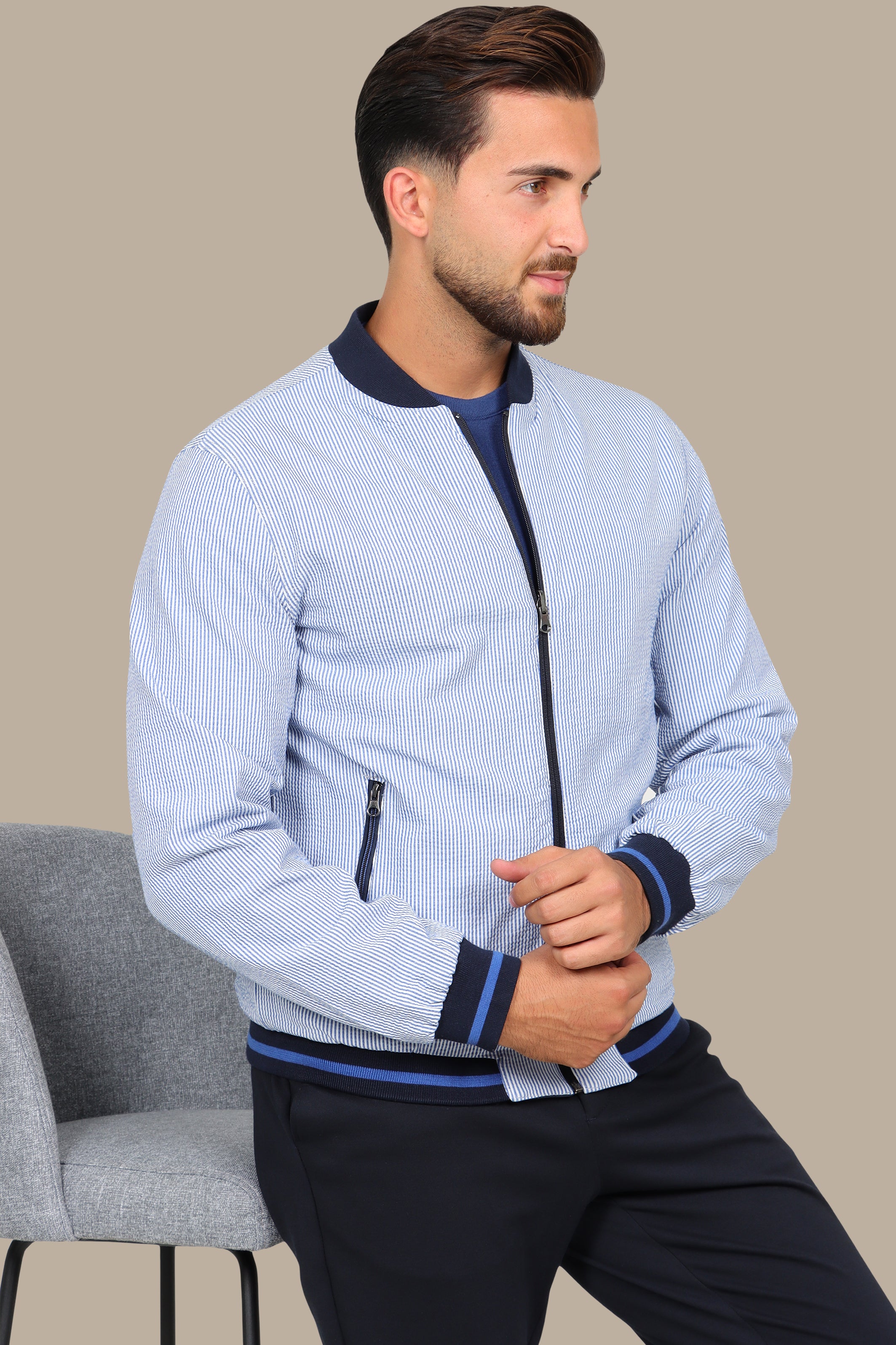 Nautical Elegance: Navy Double-Face Jacket Blouson for Timeless Style