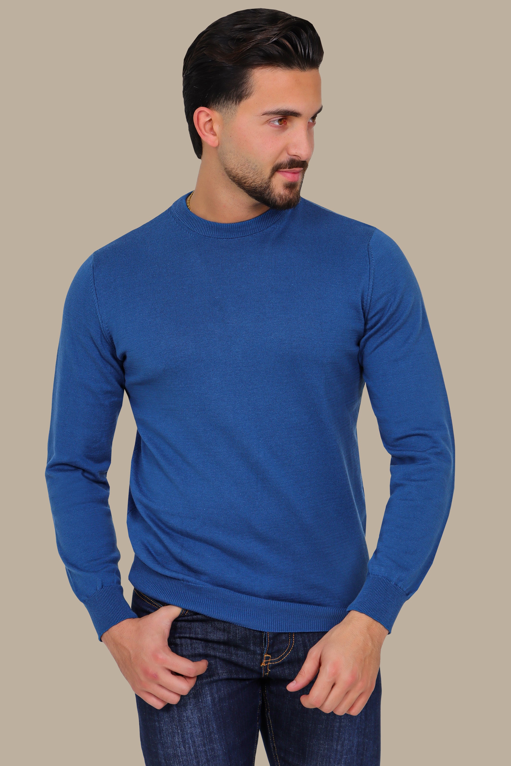 Light Blue Basic Round Neck Sweater