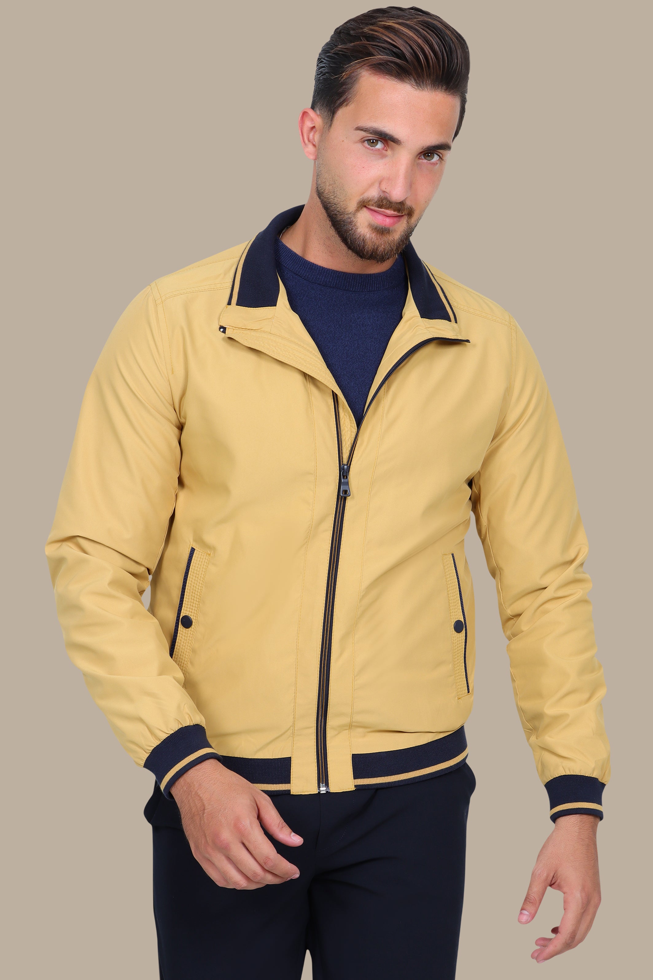 Mustard Piping Blouson Jacket: Bold Style in Every Stitch