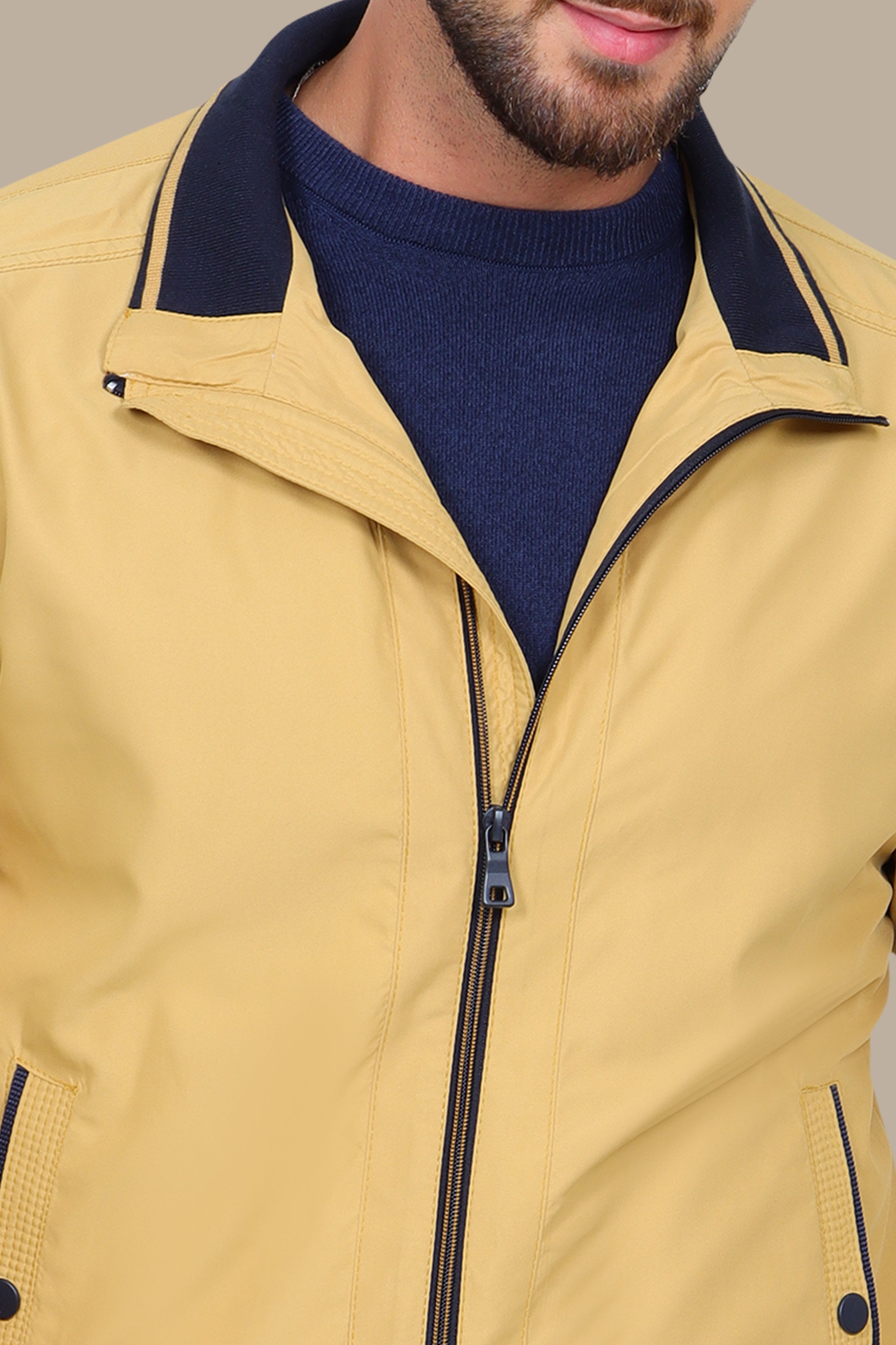 Mustard Piping Blouson Jacket: Bold Style in Every Stitch